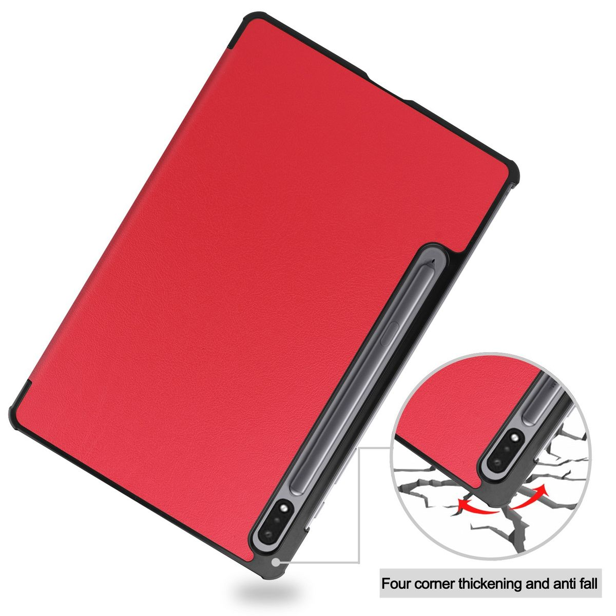 Full Rot & Samsung Cover WIGENTO / Kunstleder, Wake / Tablethülle Cover Smart Silikon Sleep UP für aufstellbar Kunststoff 3folt
