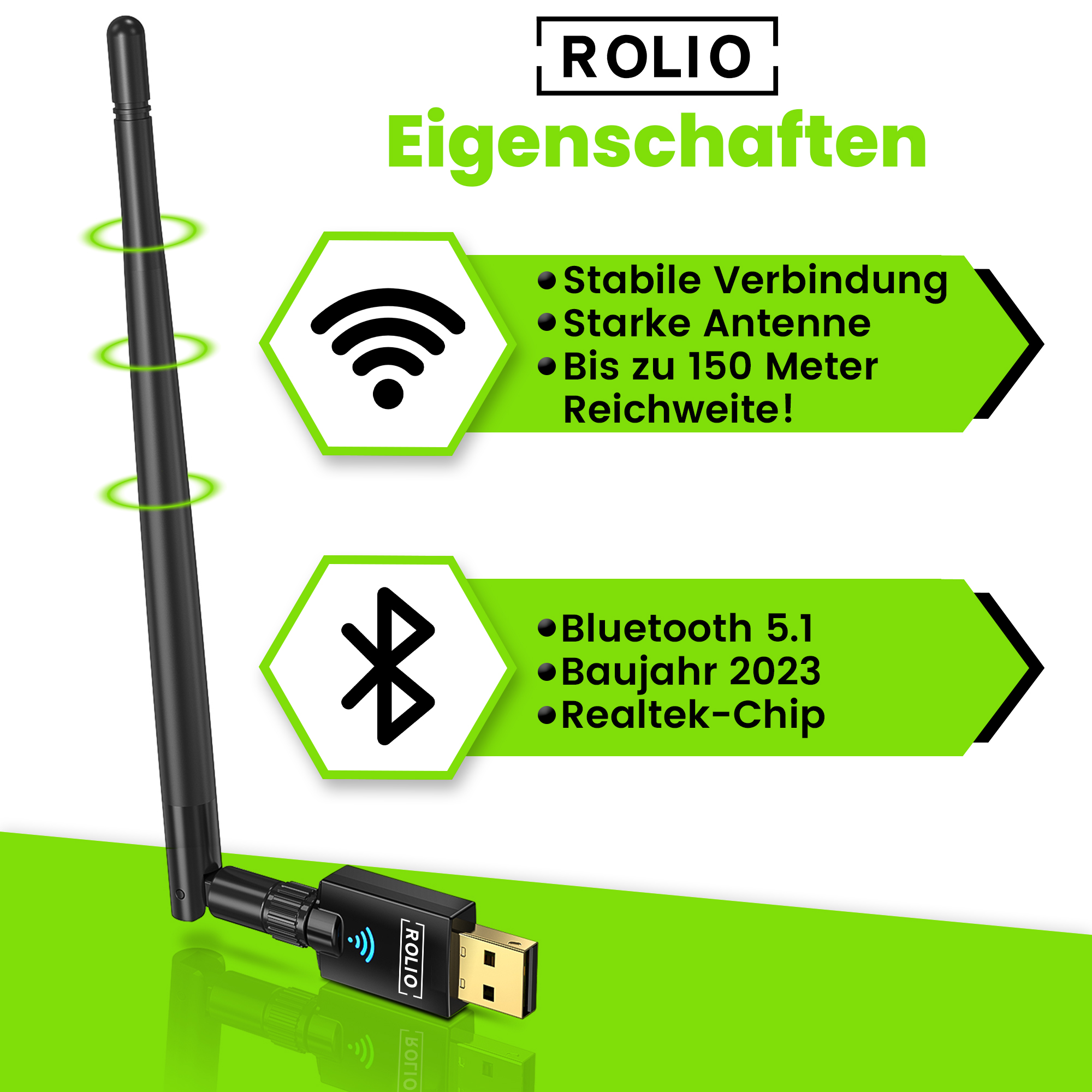 5.1 Schwarz ROLIO Transmitter USB Bluetooth adapter