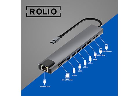 ROLIO 10 in 1 Hub, USB-C Hub, Space Grau