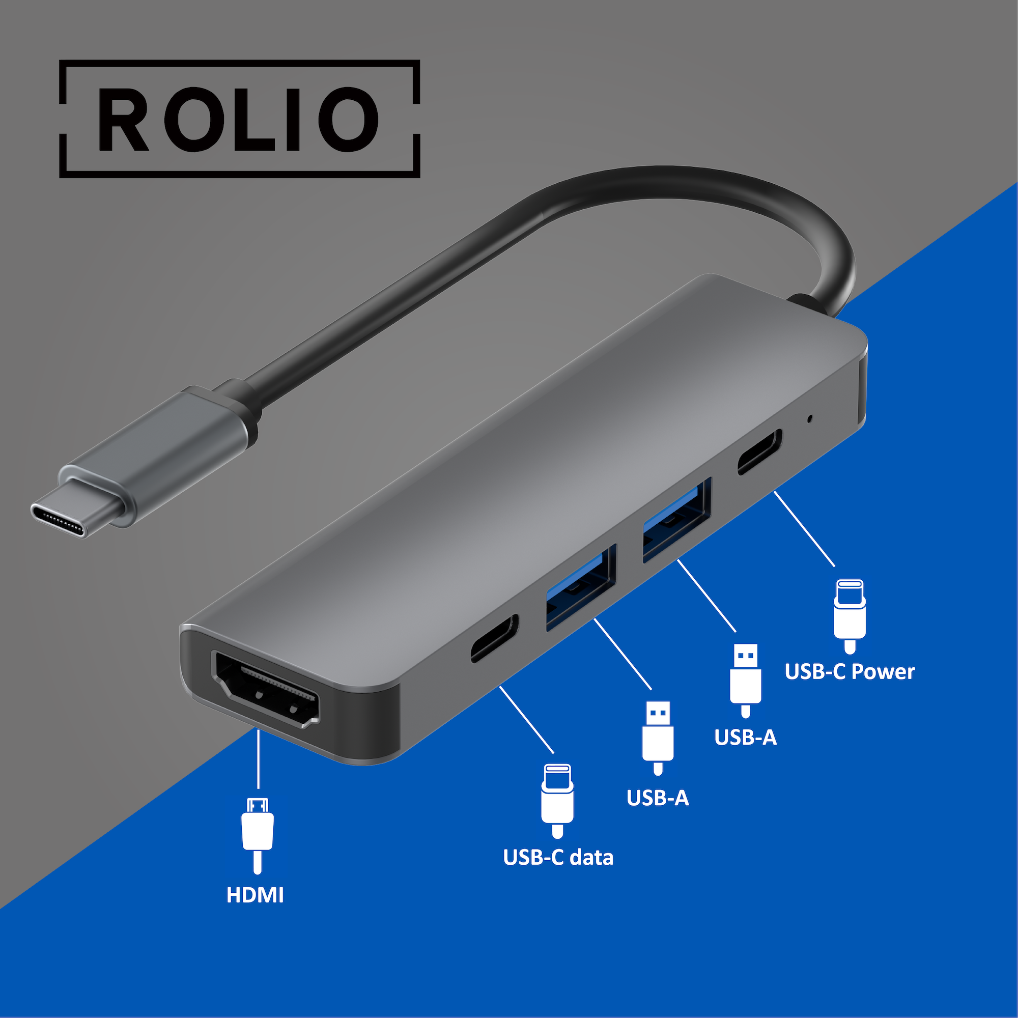 ROLIO 4K HDMI Universal, Hub, Grau USB-C Space