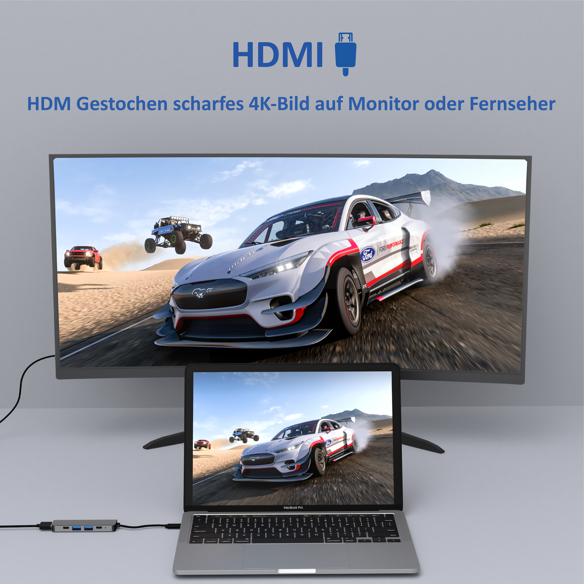 Hub, HDMI 4K ROLIO Grau Universal, USB-C Space