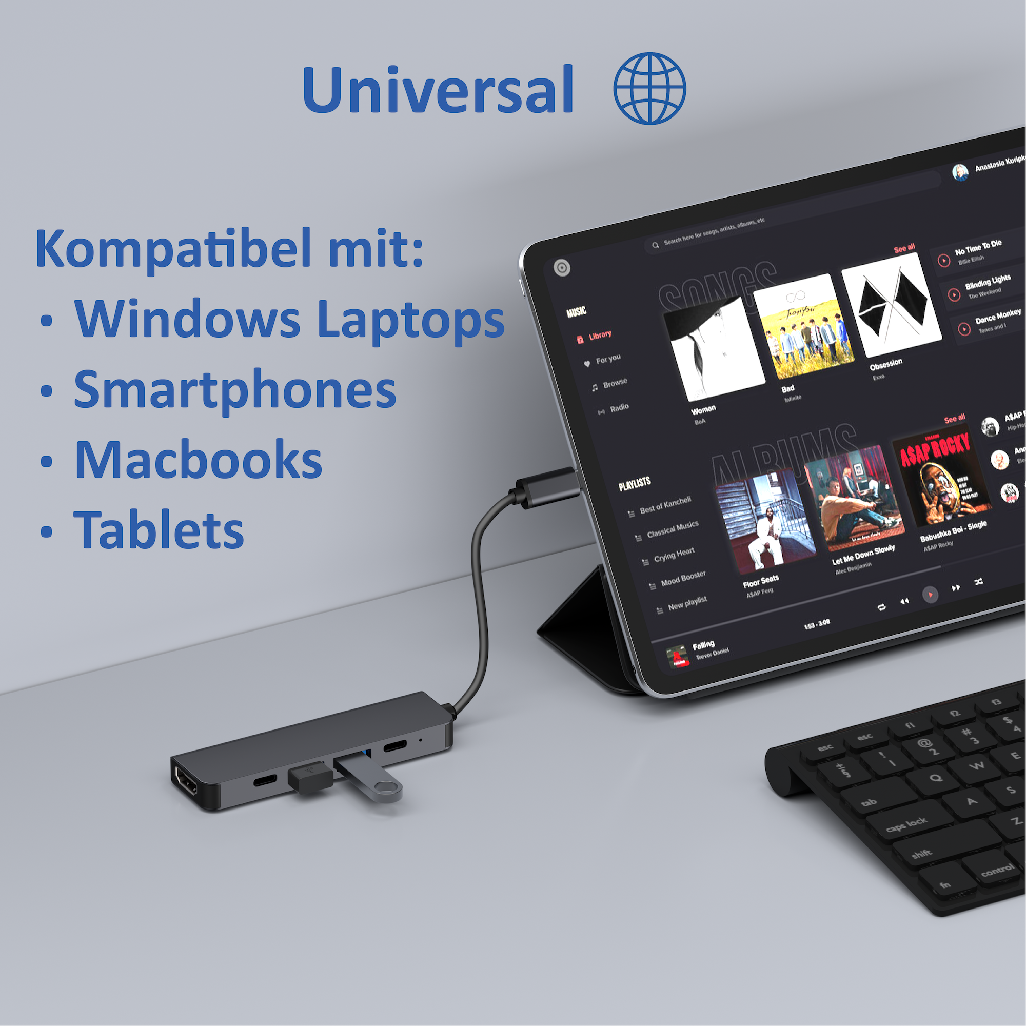 Universal, USB-C 4K Hub, ROLIO HDMI Grau Space