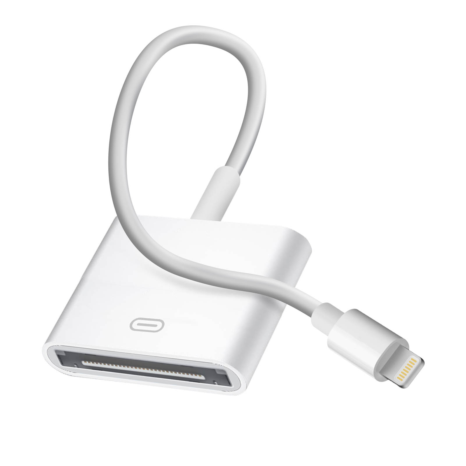 Weißer Adapter mit Kabel und Stecker. Der Adapter hat einen Anschluss.