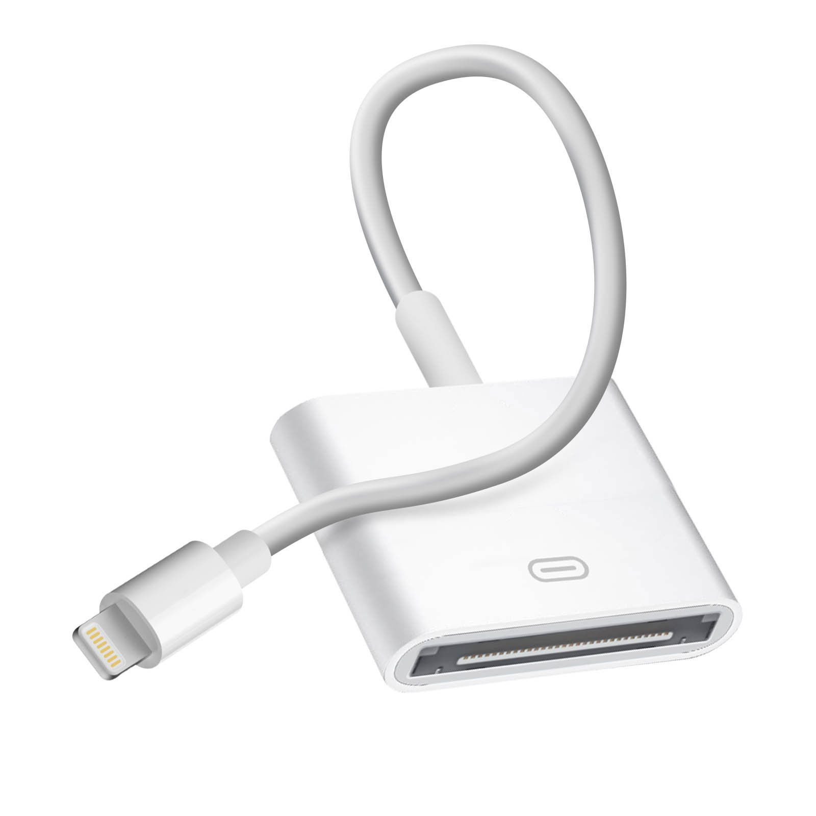 Ein weißer Adapter mit Lightning-Kabel und USB-Anschluss.