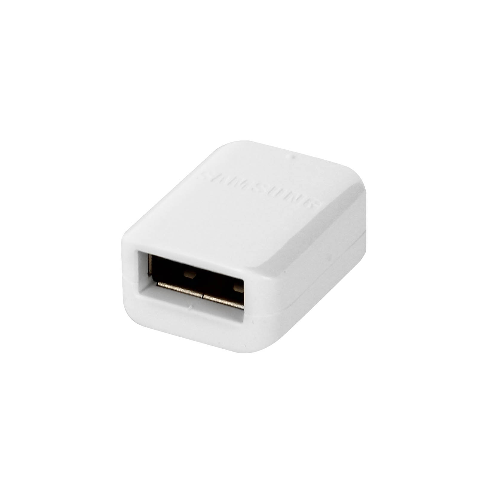 Un adattatore USB bianco con una porta USB.