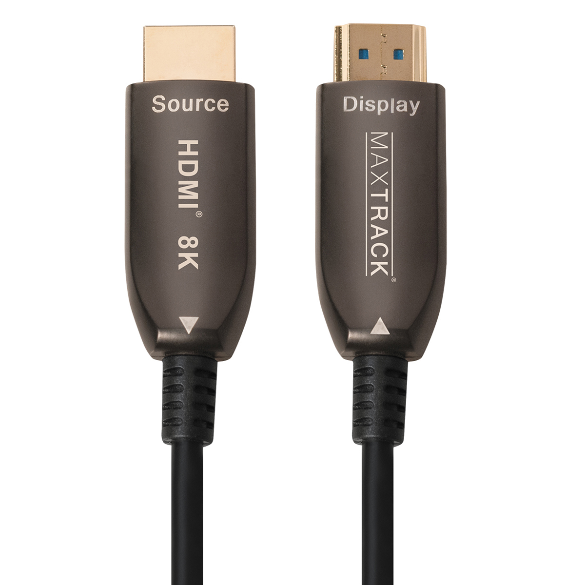 HDMI-Kabel mit 'Source' und 'Display' Beschriftung, schwarz mit goldenen Anschlüssen.