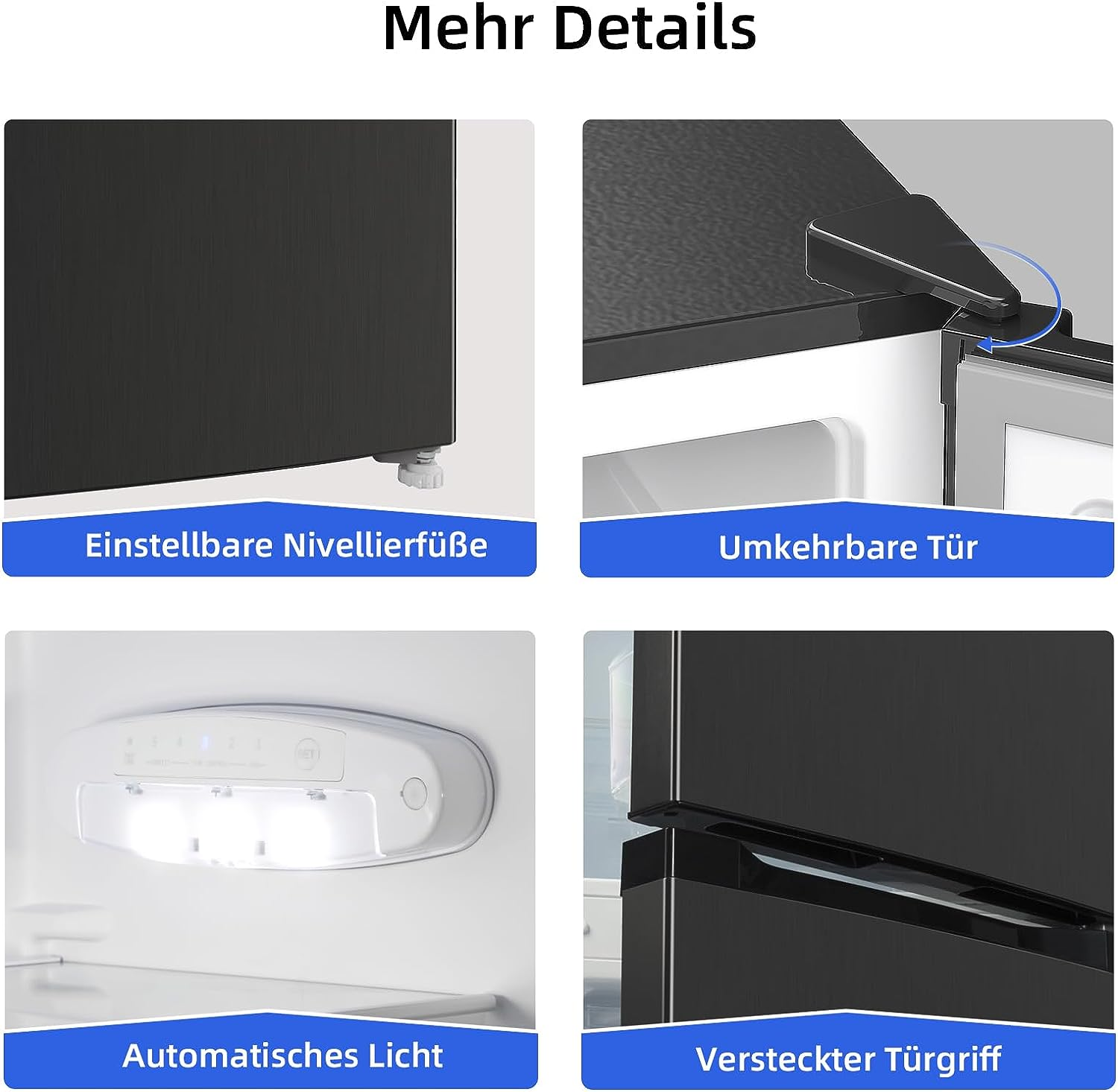 CHIQ CBM159LEBD Low Frost Kompakt Kühl-Gefrier-Kombination (D, 152 kWh, 144 cm hoch, Dunkel Edelstahl)