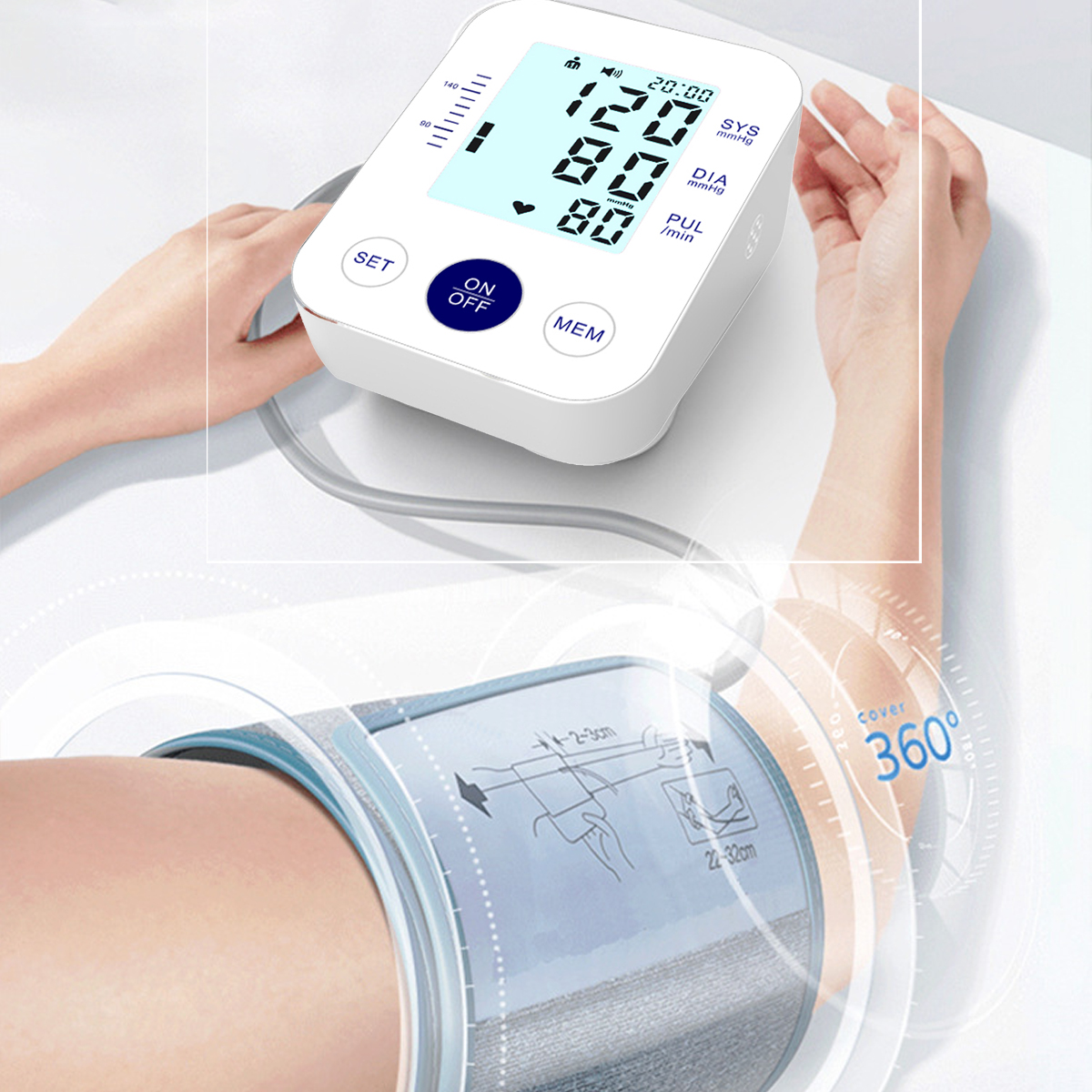 Blutdruckmessgerät Oberarm-Blutdruckmessgerät Automatische Sphygmomanometer BYTELIKE Stimme Oberarm Messinstrument