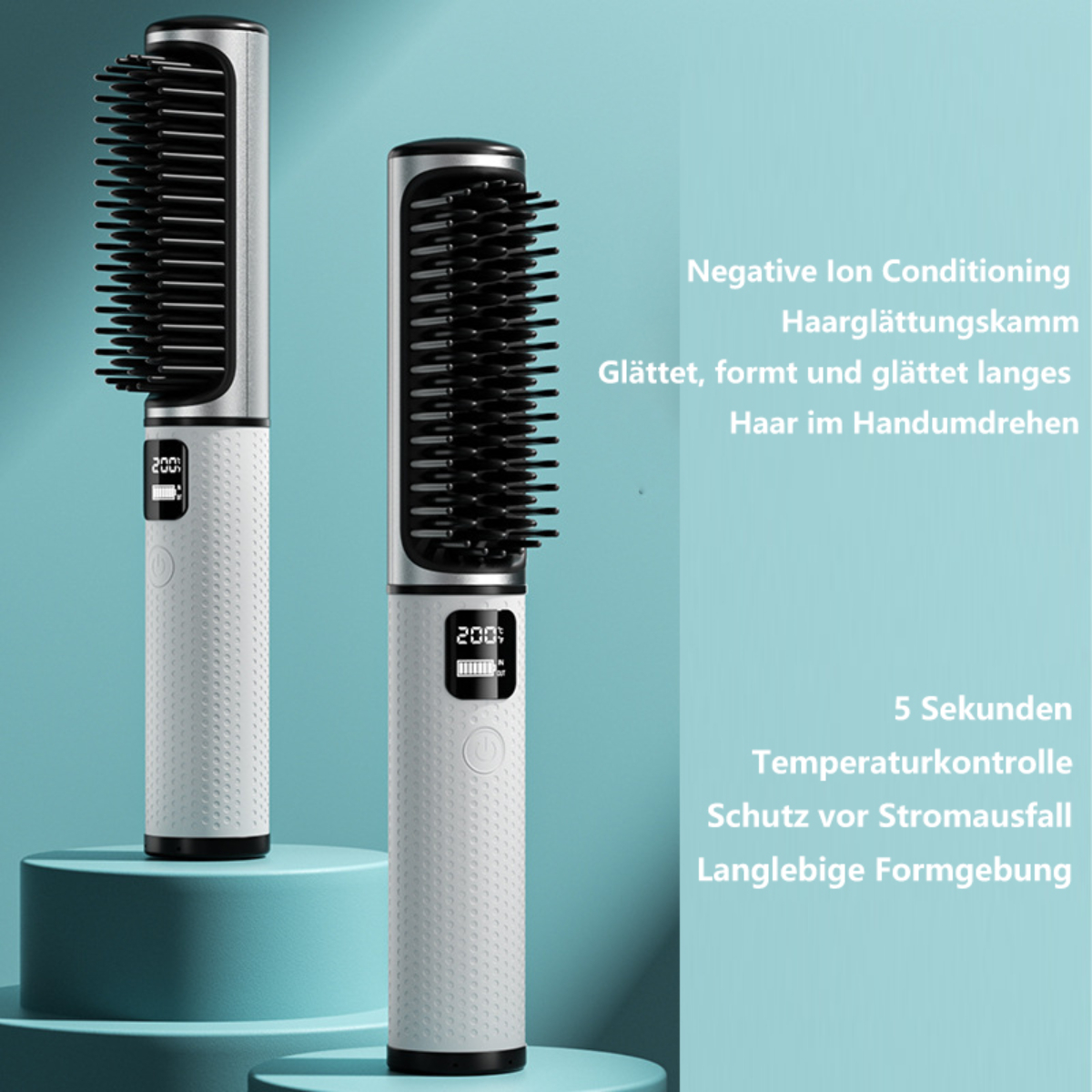 Ion Kabelloser, Warmluftbürste und Negative Haarglättungskamm Locken- Tragbares wiederaufladbarer BYTELIKE Glättungsgerät