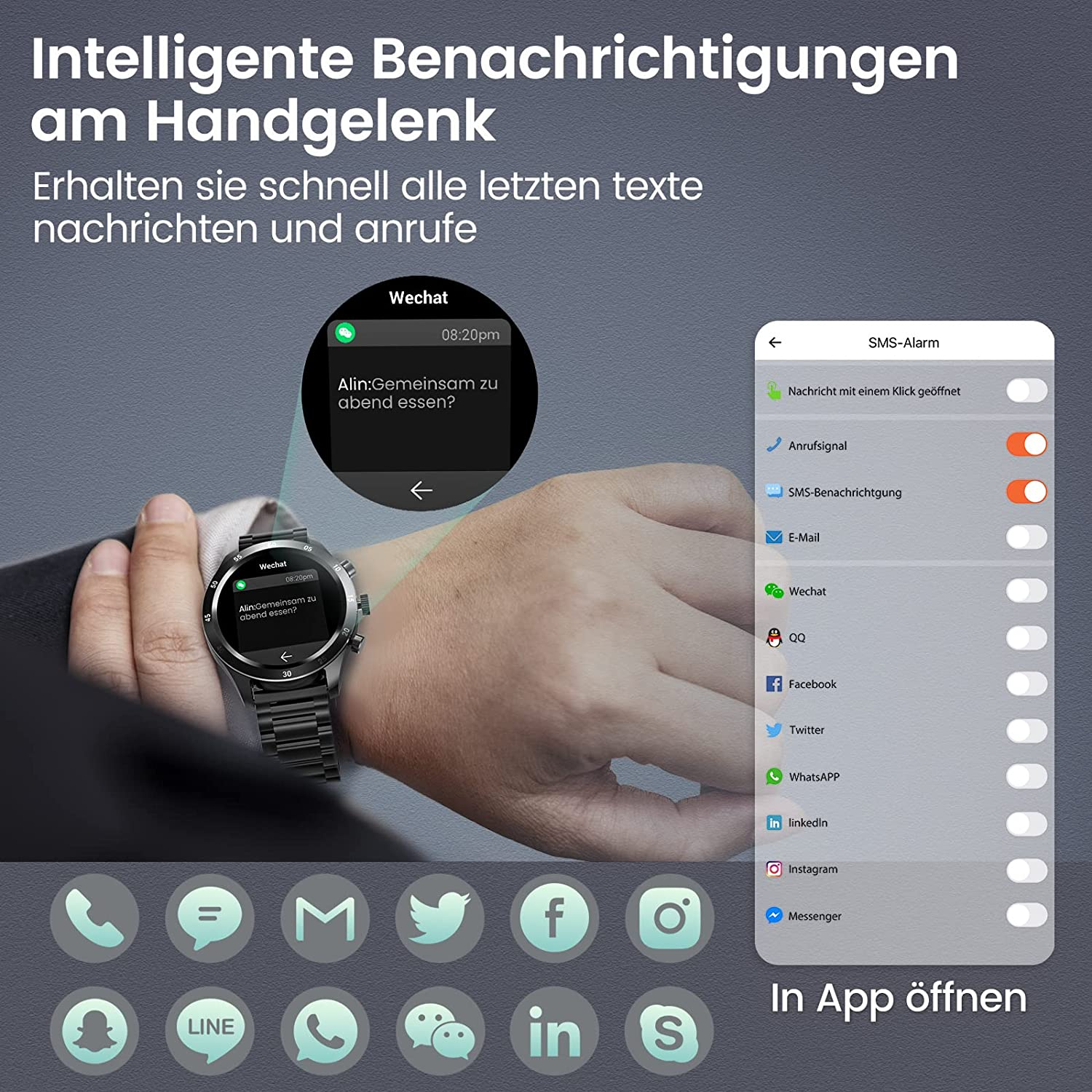 MANIKE NX1 Business AMOLED Smartwatch mm, 140 Leder, - Stainless ionized 210 black steel Schwarz Smartwatch