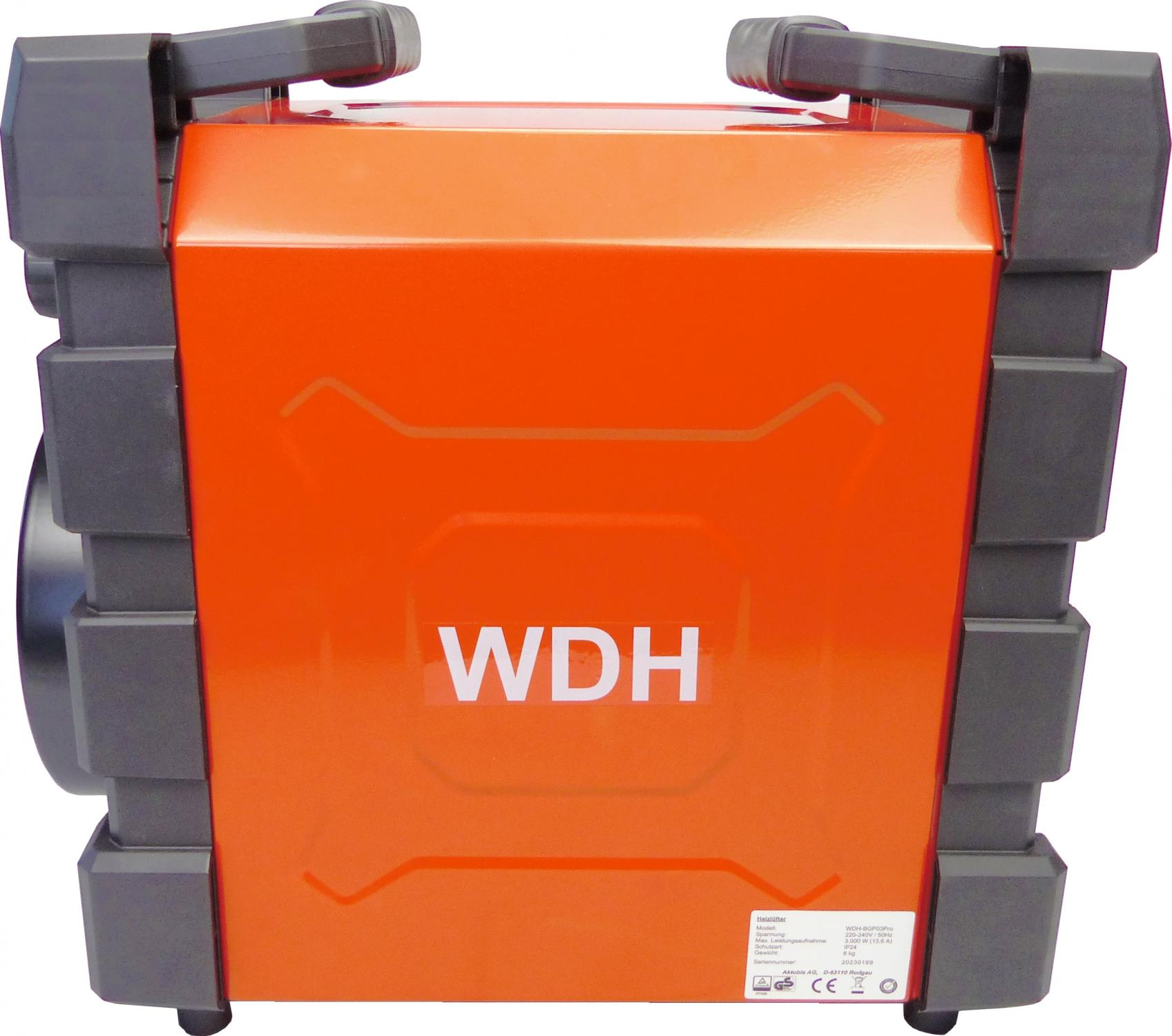 Ein orangefarbenes und graues WDH-Produkt mit dem WDH-Logo in Weiß. Der Hintergrund ist weiß.
