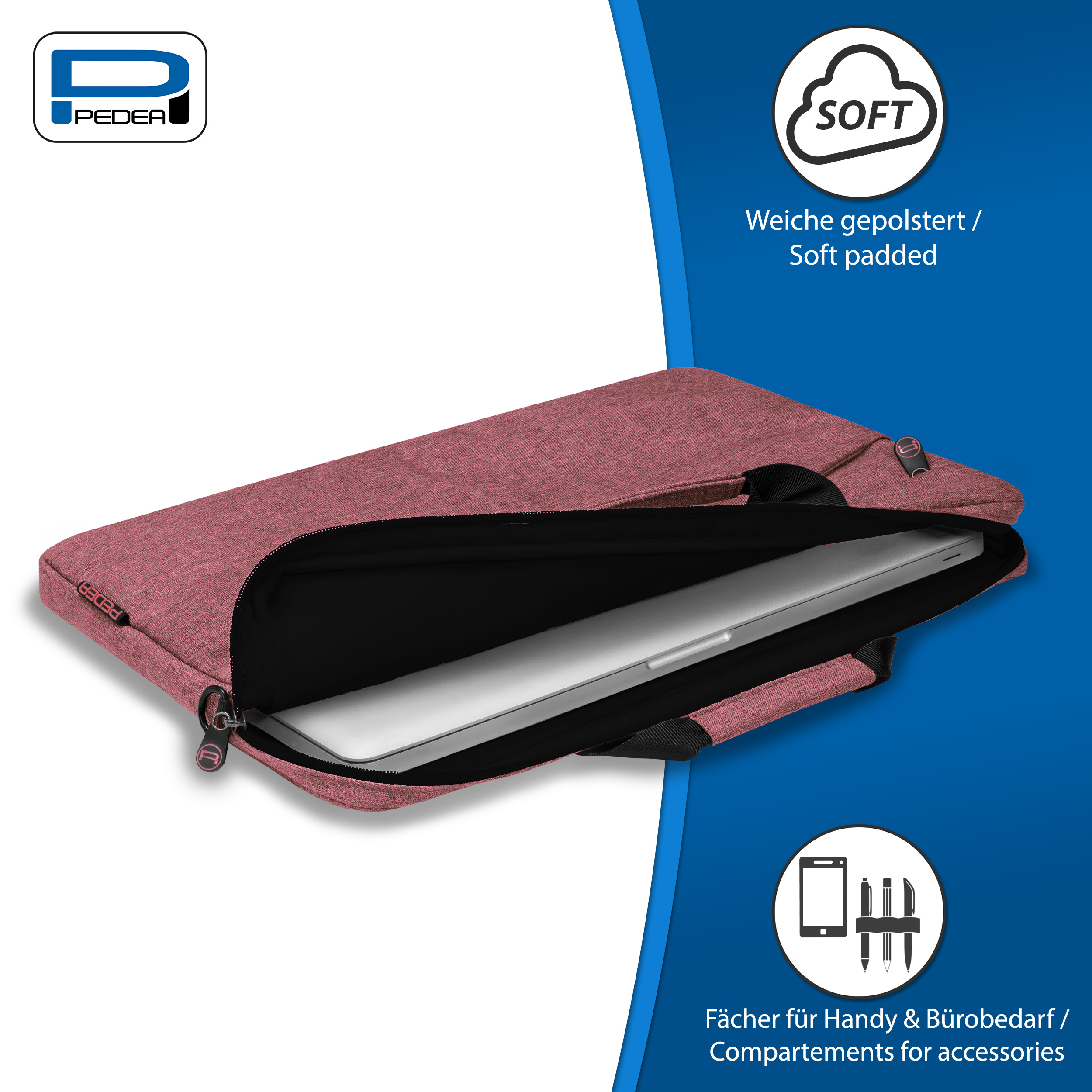 PEDEA für Rosa/Schwarz Zoll (39,6cm) 15,6 Nylon, Umhängetasche Notebooktasche Universal \