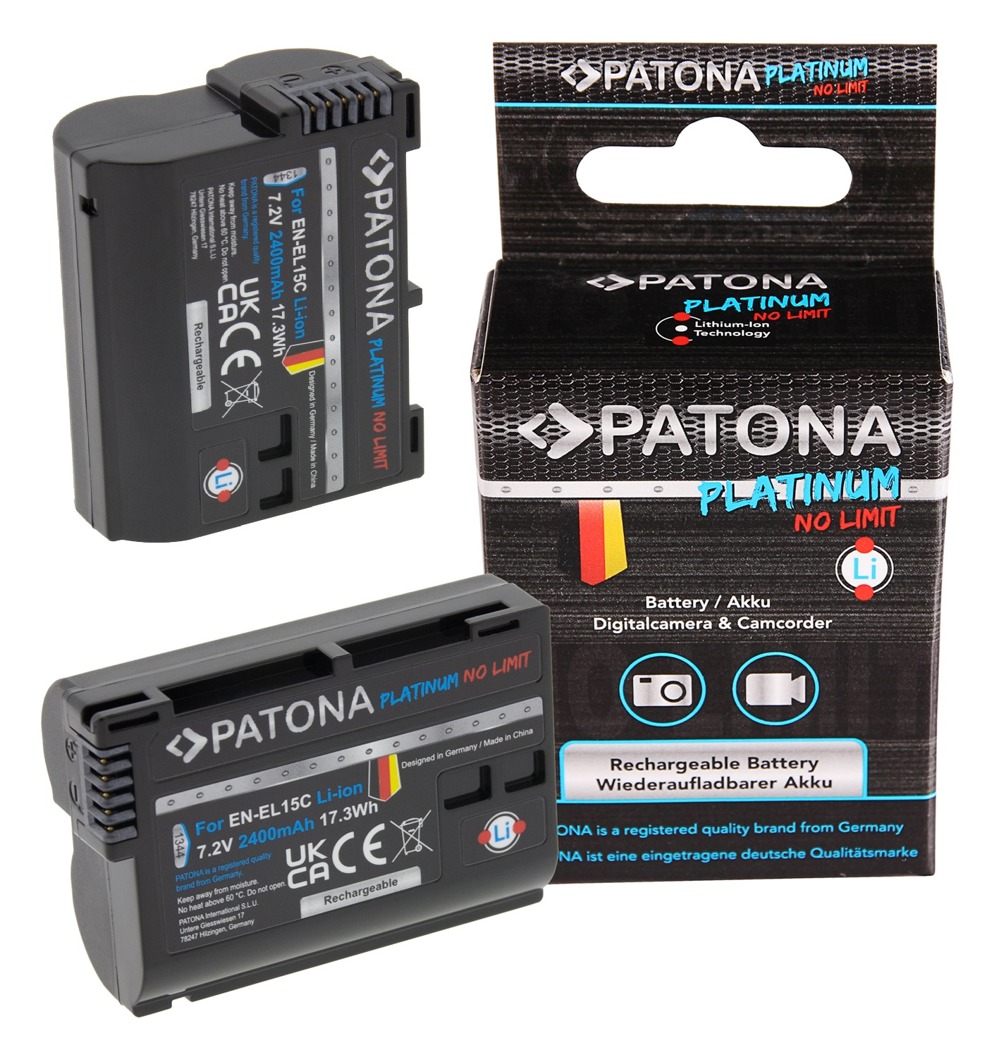 PATONA 2x kompatibel Z5 EN-EL15C Ersatzakku, Li-Ion mit Nikon Volt, 2250 mAh für 7 passend
