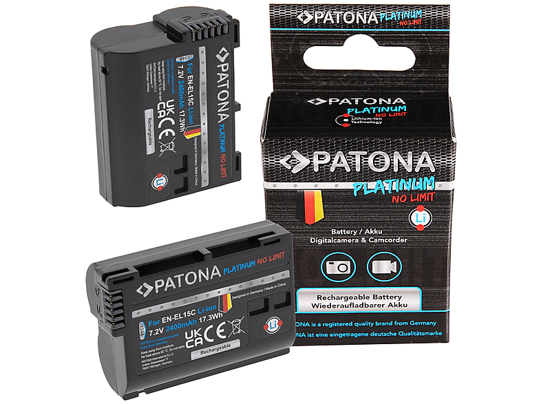 PATONA 2x kompatibel für mit Li-Ion Nikon 7 Z5 Ersatzakku, passend EN-EL15C 2250 mAh Volt