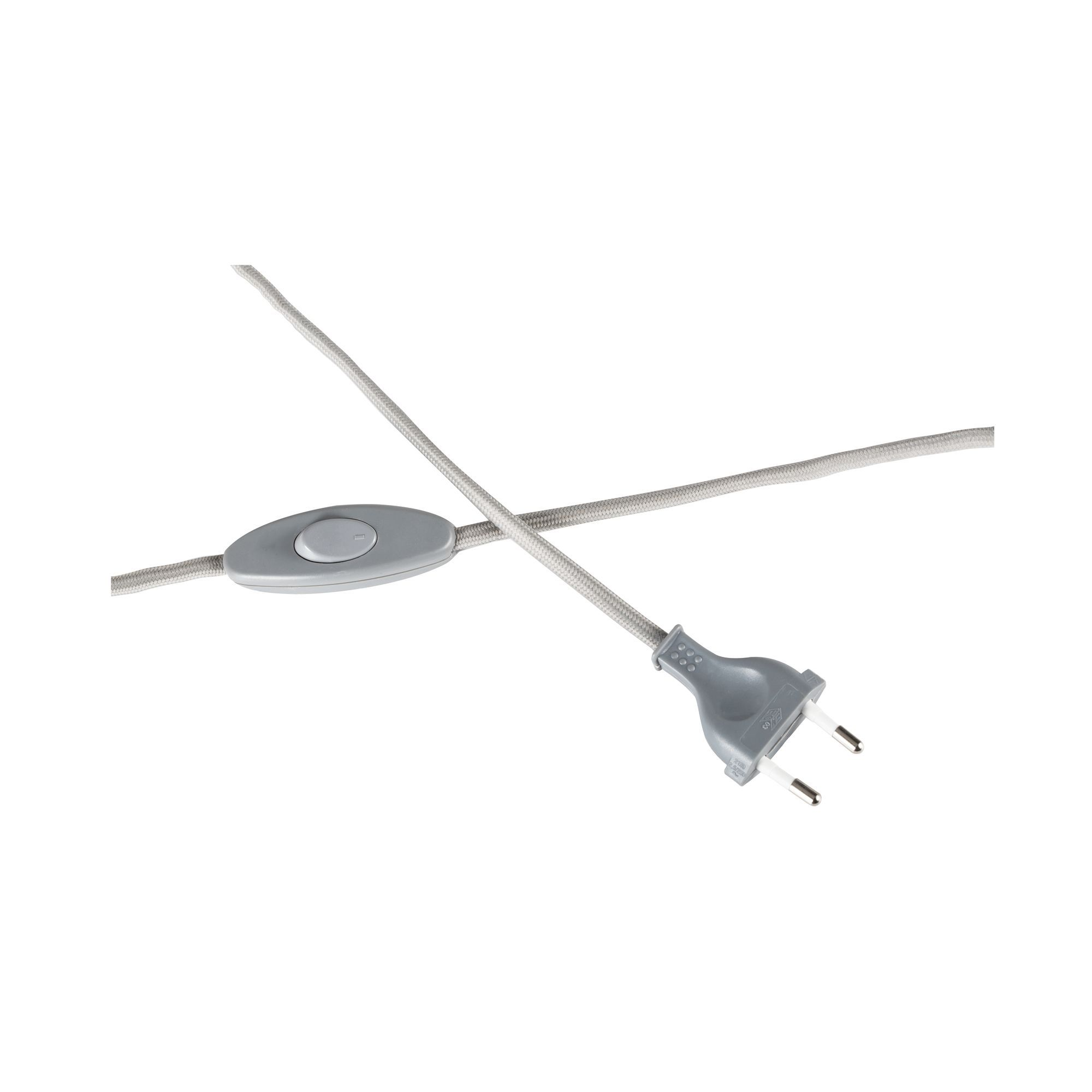Ein graues Elektrokabel mit Schalter und Stecker.