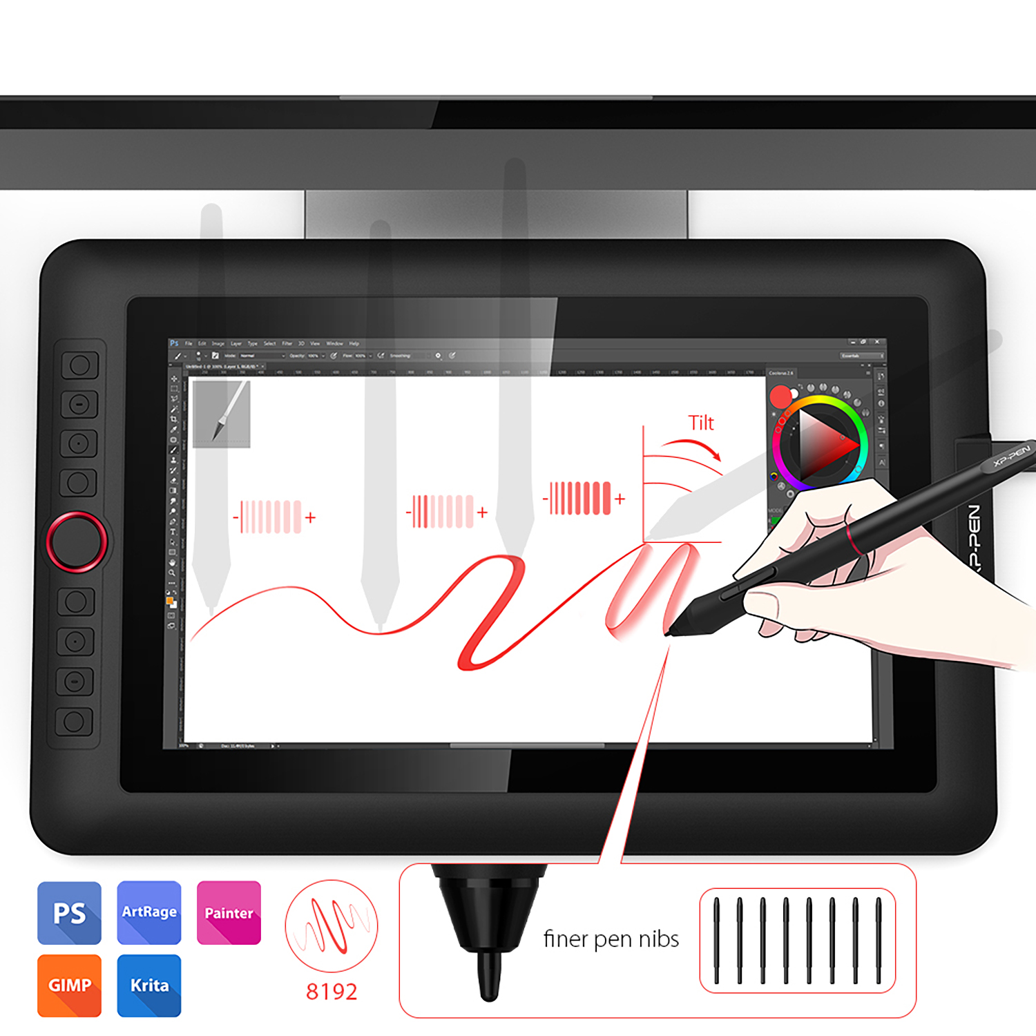Ein digitales Zeichentablett mit Stift, das eine Zeichenoberfläche zeigt.