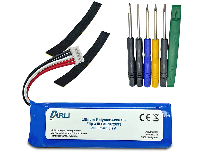 GSP872693 III 3 3.7 passend Volt, 1 ARLI Ersatzakku, 3000mAh  Li-Polymer Stück Flip