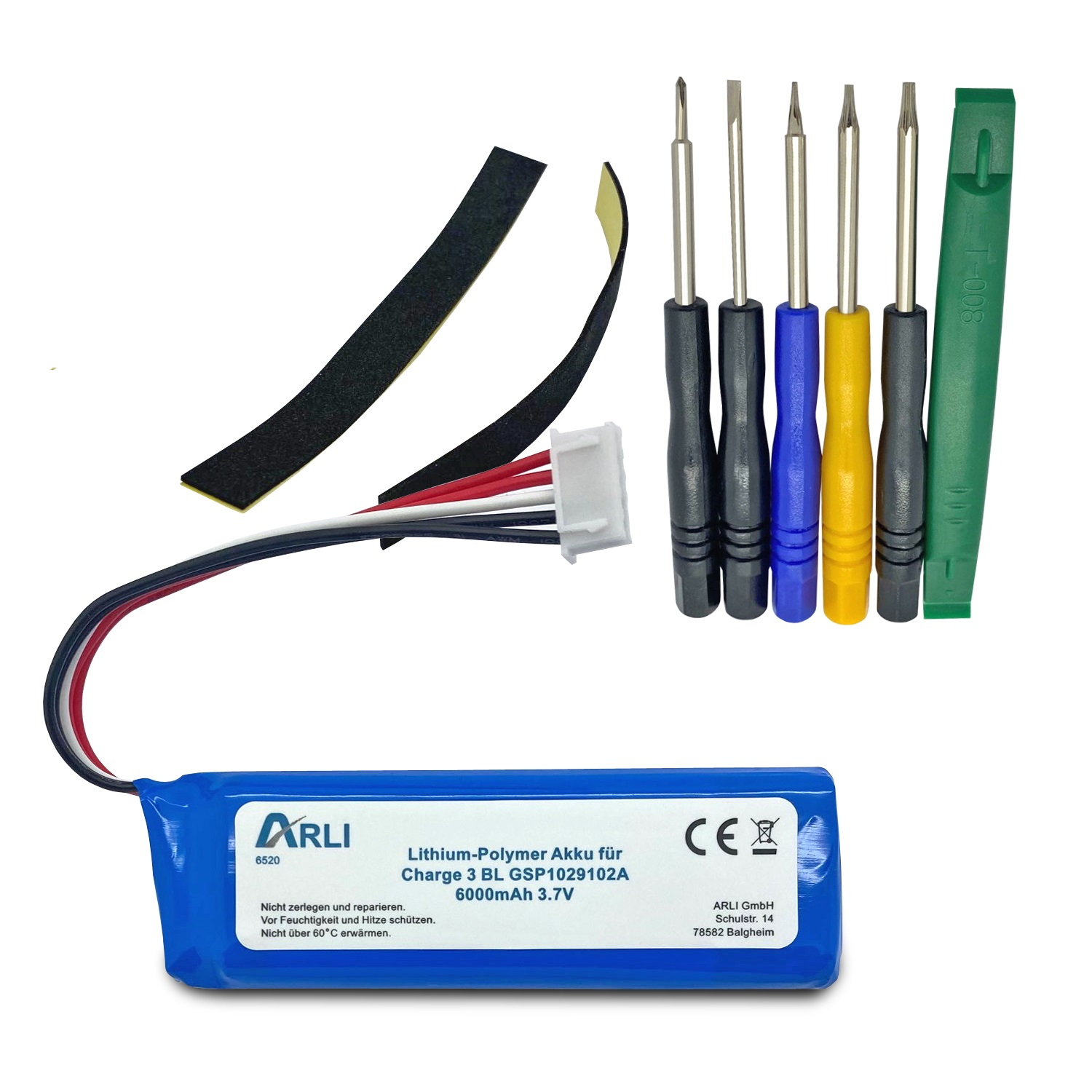 ARLI passend Charge 3 Volt, Batterie  Li-Polymer 1 mAh Li-Polymer GSP1029102A Ersatzakku, 6000 Stück BL 3.7 V 3,7 6000mAh