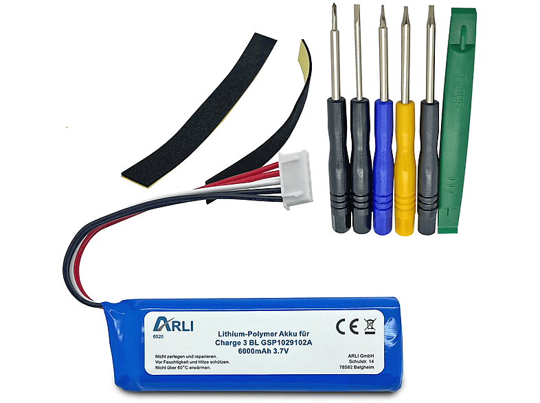 ARLI passend Batterie mAh 6000 3.7  Li-Polymer 6000mAh 1 3 GSP1029102A Ersatzakku, Volt, Charge Stück Li-Polymer BL 3,7 V