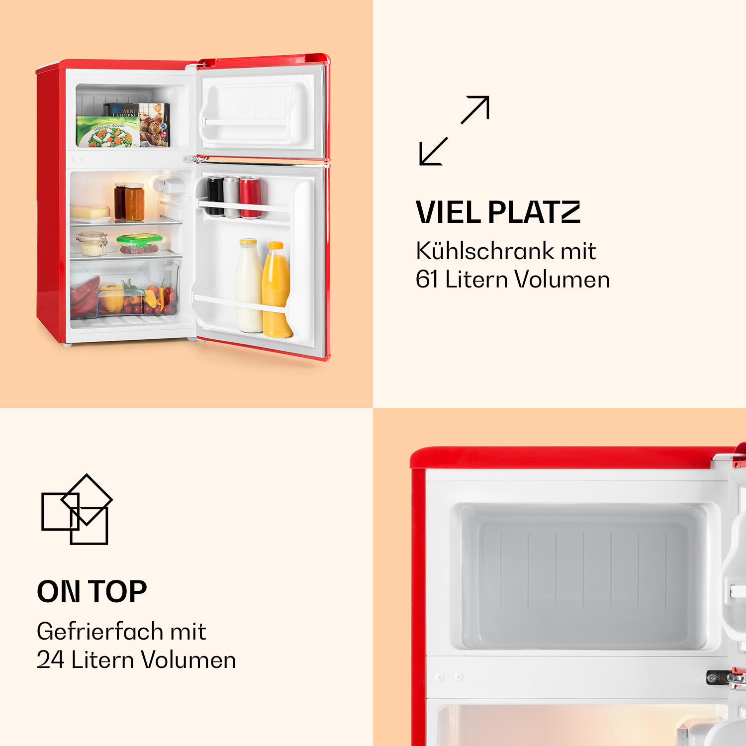 hoch, cm (F, 86 Rot) Mini-Kühlschrank KLARSTEIN Monroe