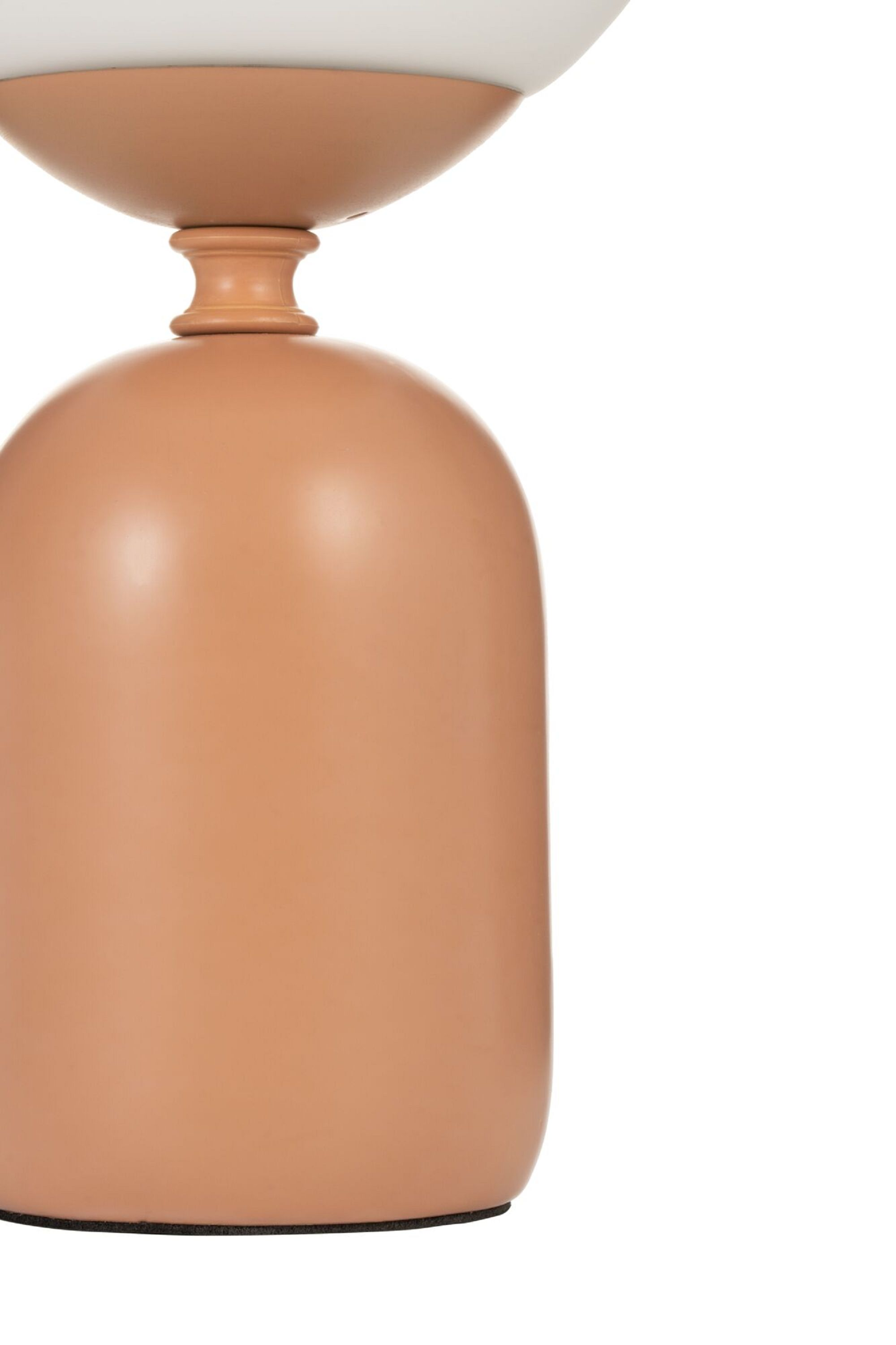 Lampa z białą górą i podstawą w kolorze brzoskwiniowym, na białym tle.