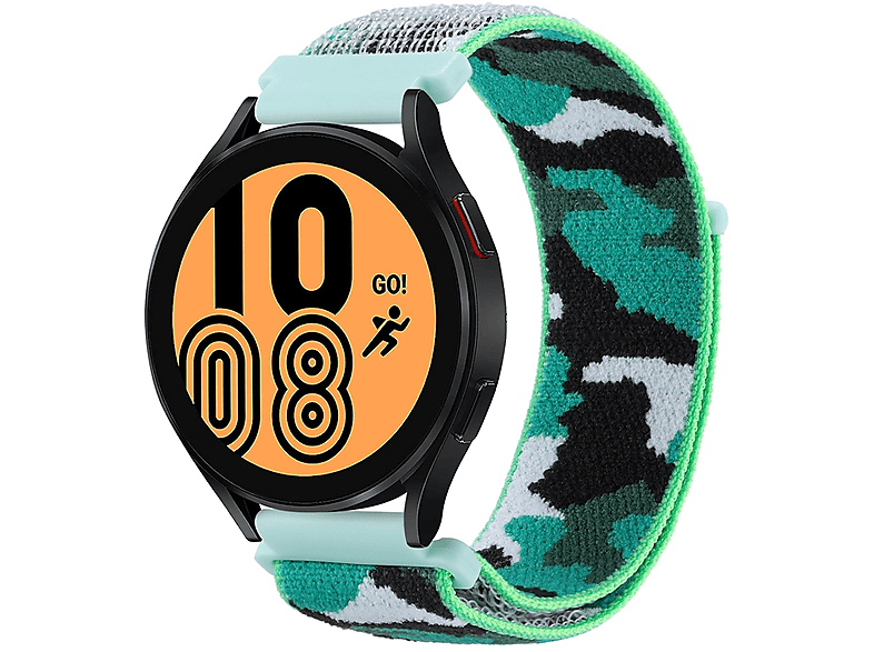 WIGENTO Kunststoff / Nylon Design Armband, Ersatzarmband, Samsung, Galaxy Watch 6 / 5 / 4 40 44 mm / Watch 5 Pro 45mm / Watch 6 / 4 Classic 43 47 mm / 42 46 mm, Camouflage Grün