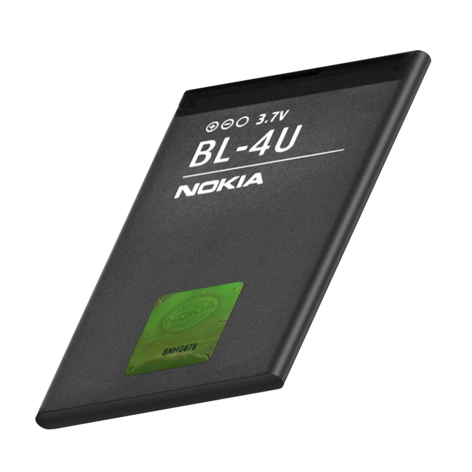 Batterie de téléphone Nokia BL-4U noire avec logo et un autocollant vert.