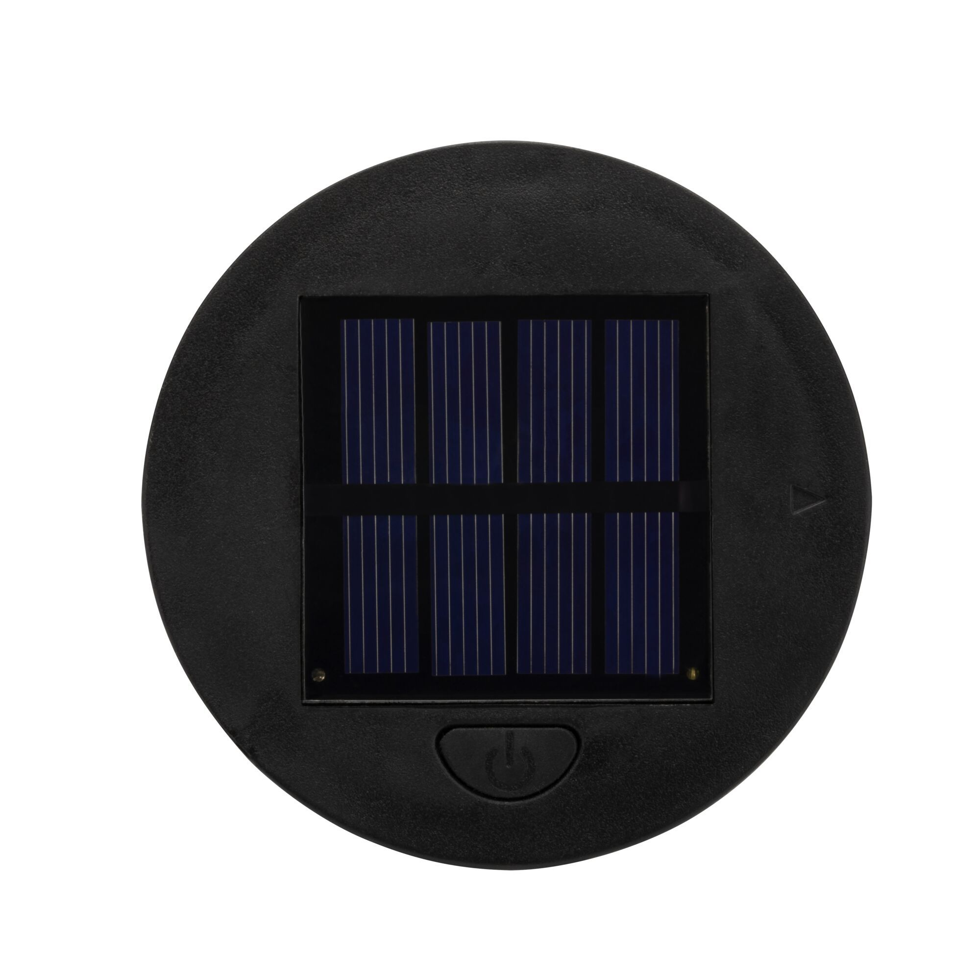 Ein schwarzes Solarpanel mit blauen Quadraten in einem schwarzen Rahmen.