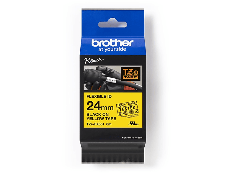BROTHER Brother TZe Gelb Schriftband - Flexitape - 1 Rolle(n) - Schwarz - verfügbar cm) FX651 Nicht - (2,4 P-Touch auf Rolle für