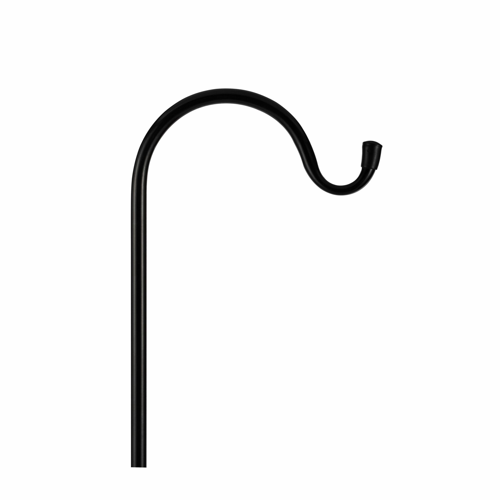 Czarny metalowy haczyk do wieszania roślin lub dekoracji. Izolowany na białym tle.