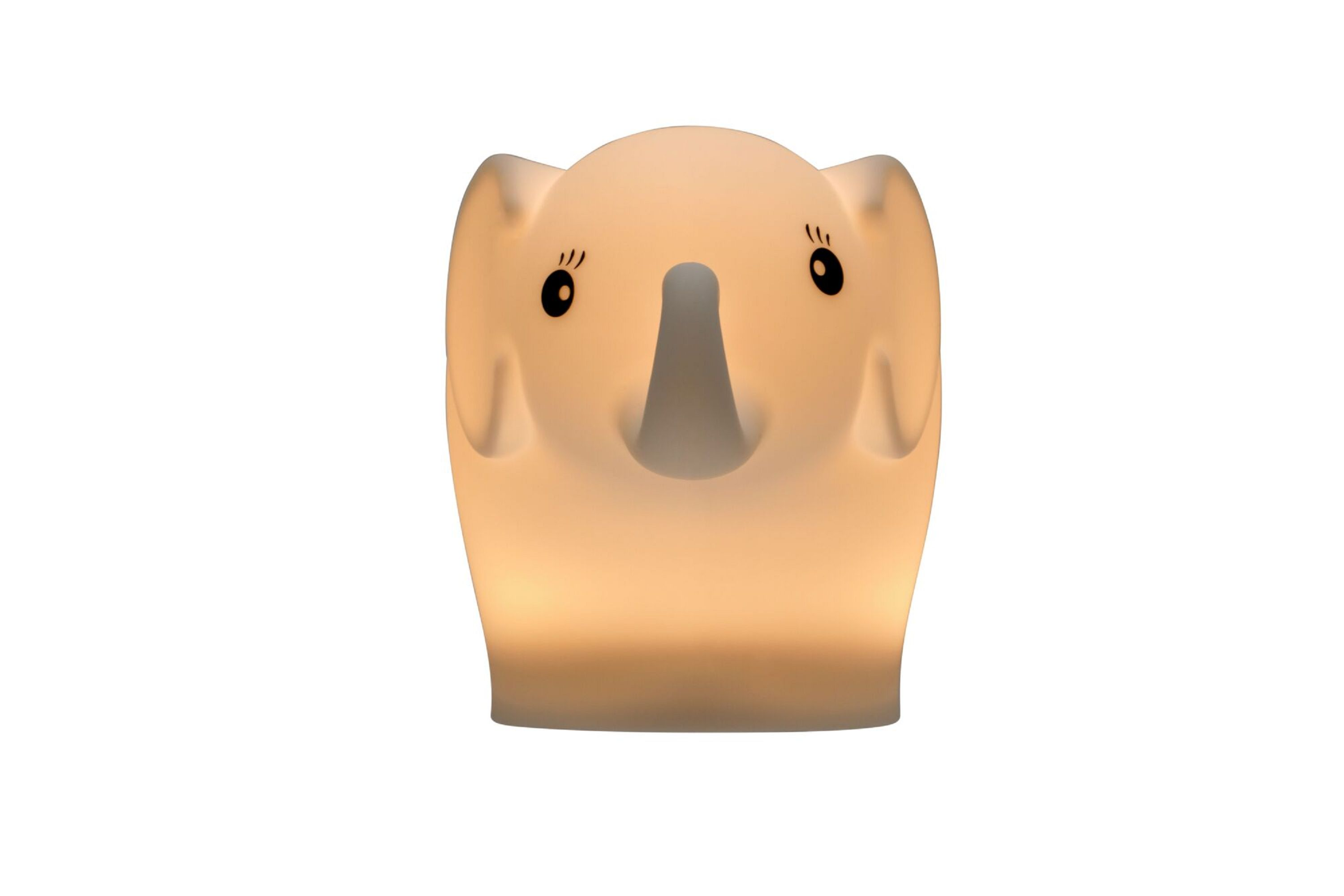 Kość słoniowa lampa w kształcie słonia z miękkim blaskiem, skierowana do widza.