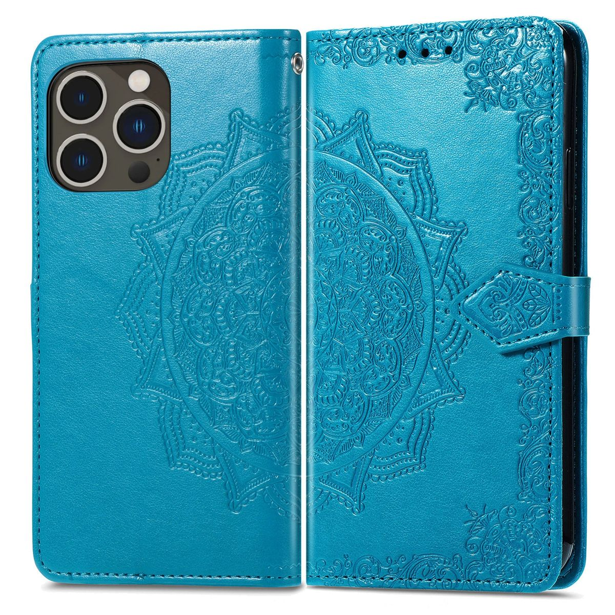 KÖNIG DESIGN Book iPhone Blau 15 Apple, Pro, Case, Bookcover