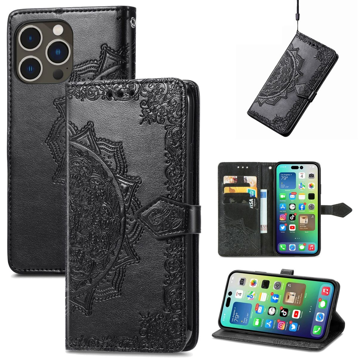 15 Schwarz Bookcover, Case, DESIGN Book KÖNIG iPhone Apple, Pro,