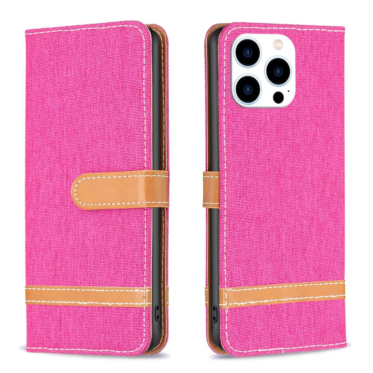 Eine pinke Handyhülle mit Telefon. Die Hülle ist links offen und rechts geschlossen.