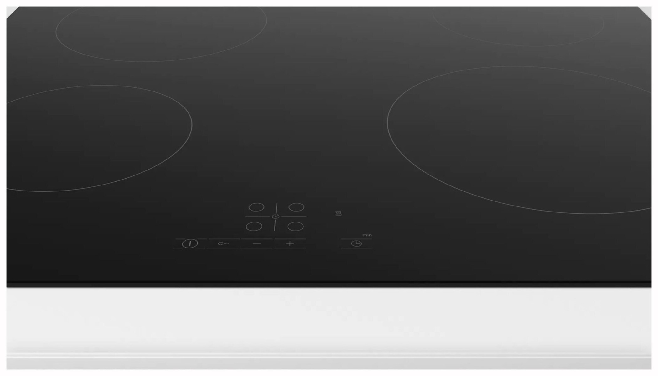 Czarna płyta indukcyjna z czterema okrągłymi strefami gotowania i panelem sterowania.