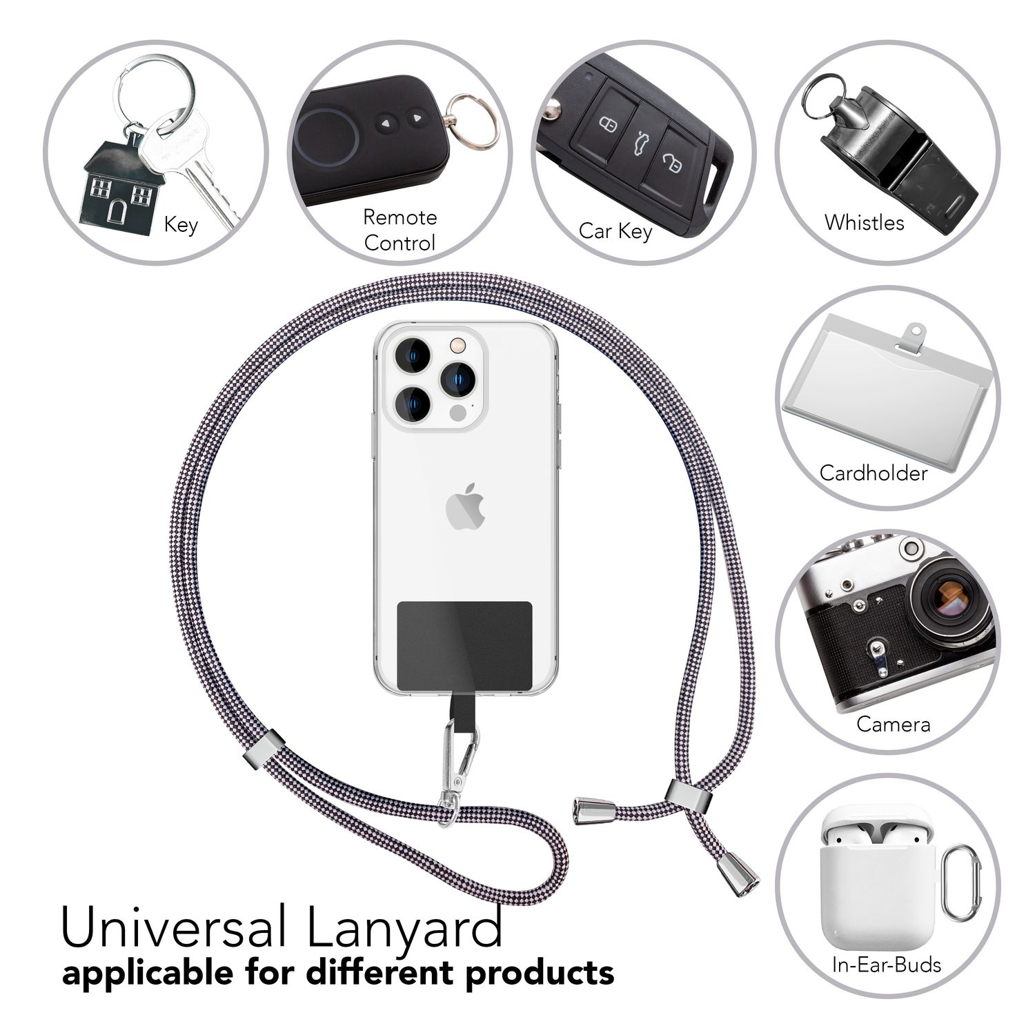 NALIA Handyband + Pad für Universal, Umhängetasche, Hülle zum Cruella Universal, Schwarz Umhängen, Weiß