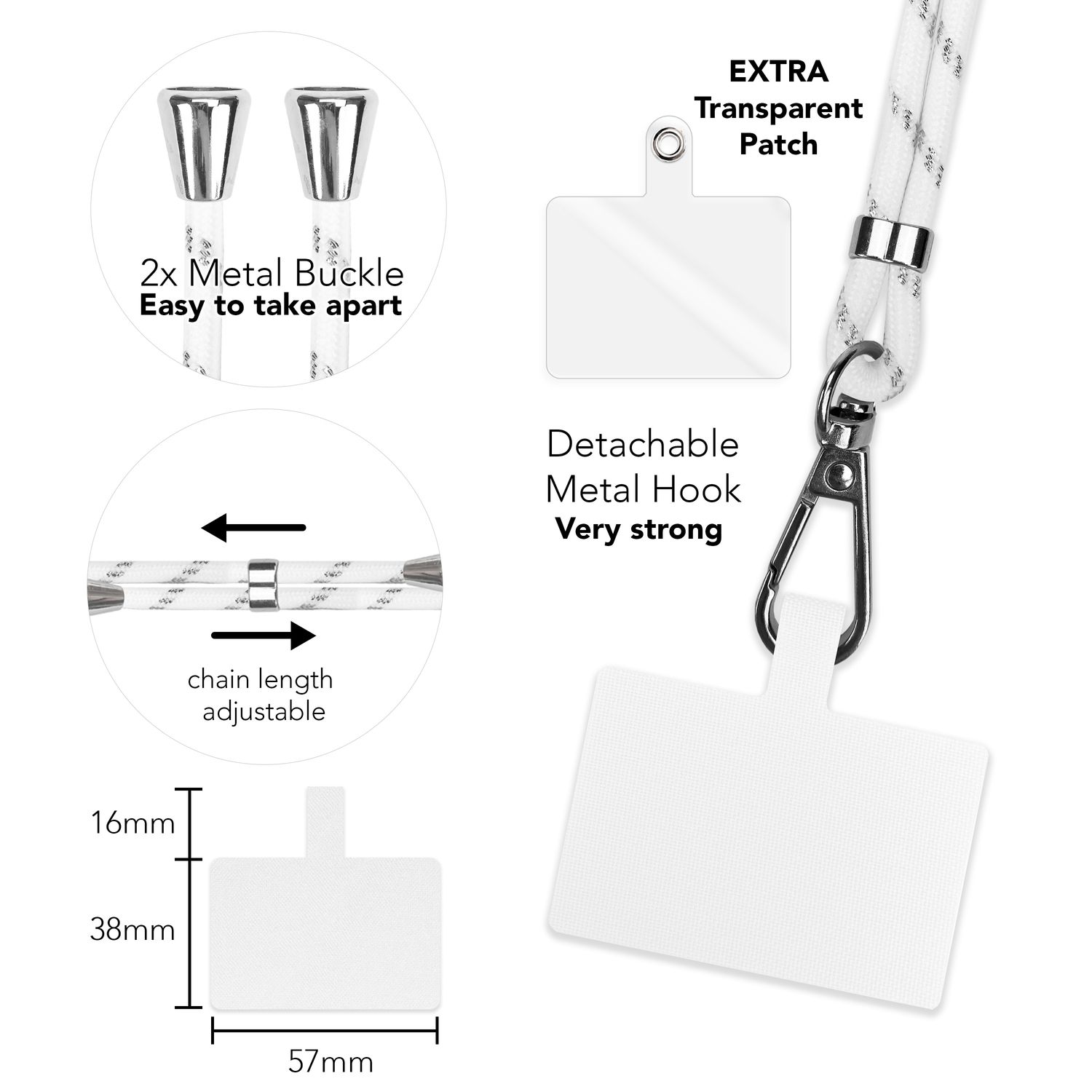 Pad Weiß Universal, NALIA für Umhängetasche, + Silber zum Universal, Handyband Umhängen, Hülle