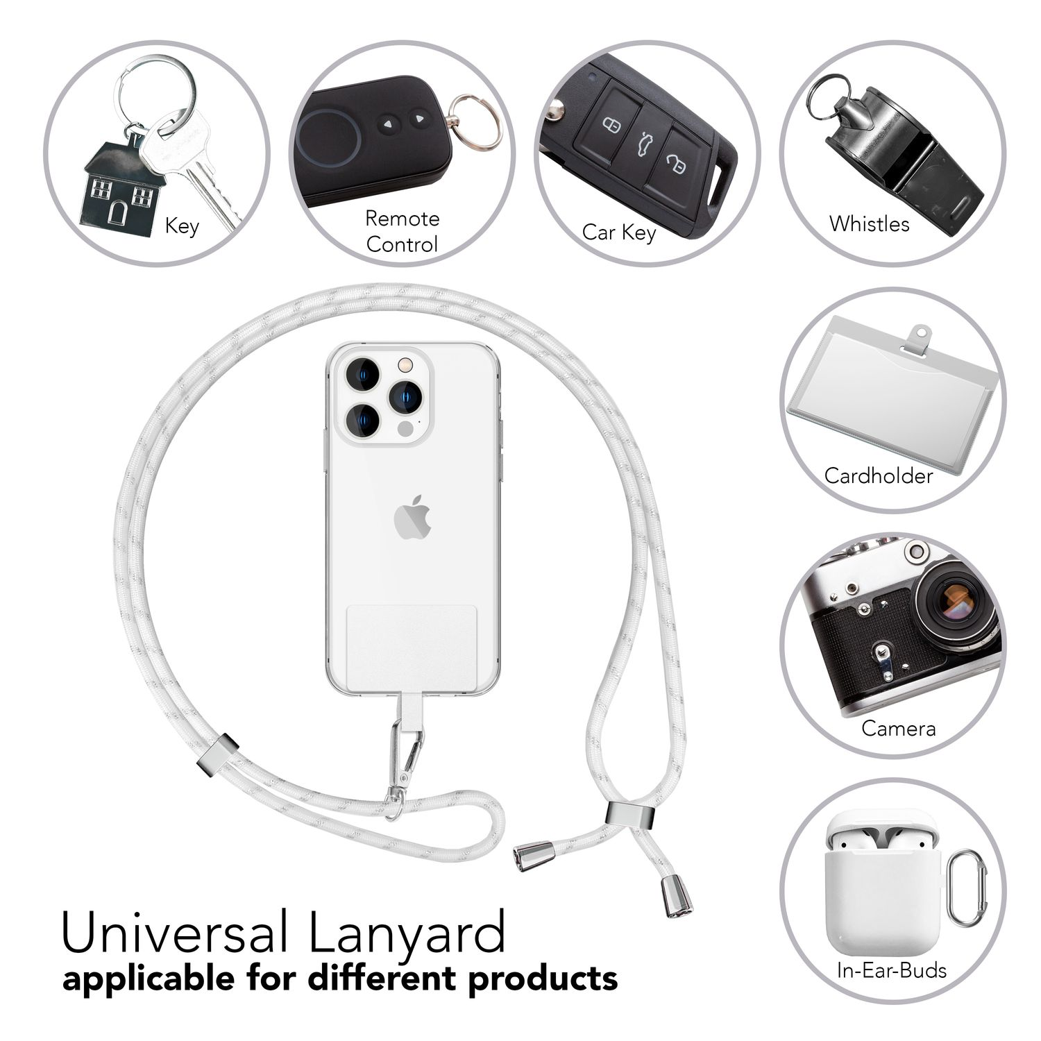 NALIA Handyband Universal, Weiß zum Universal, Umhängetasche, Pad + Silber Hülle Umhängen, für