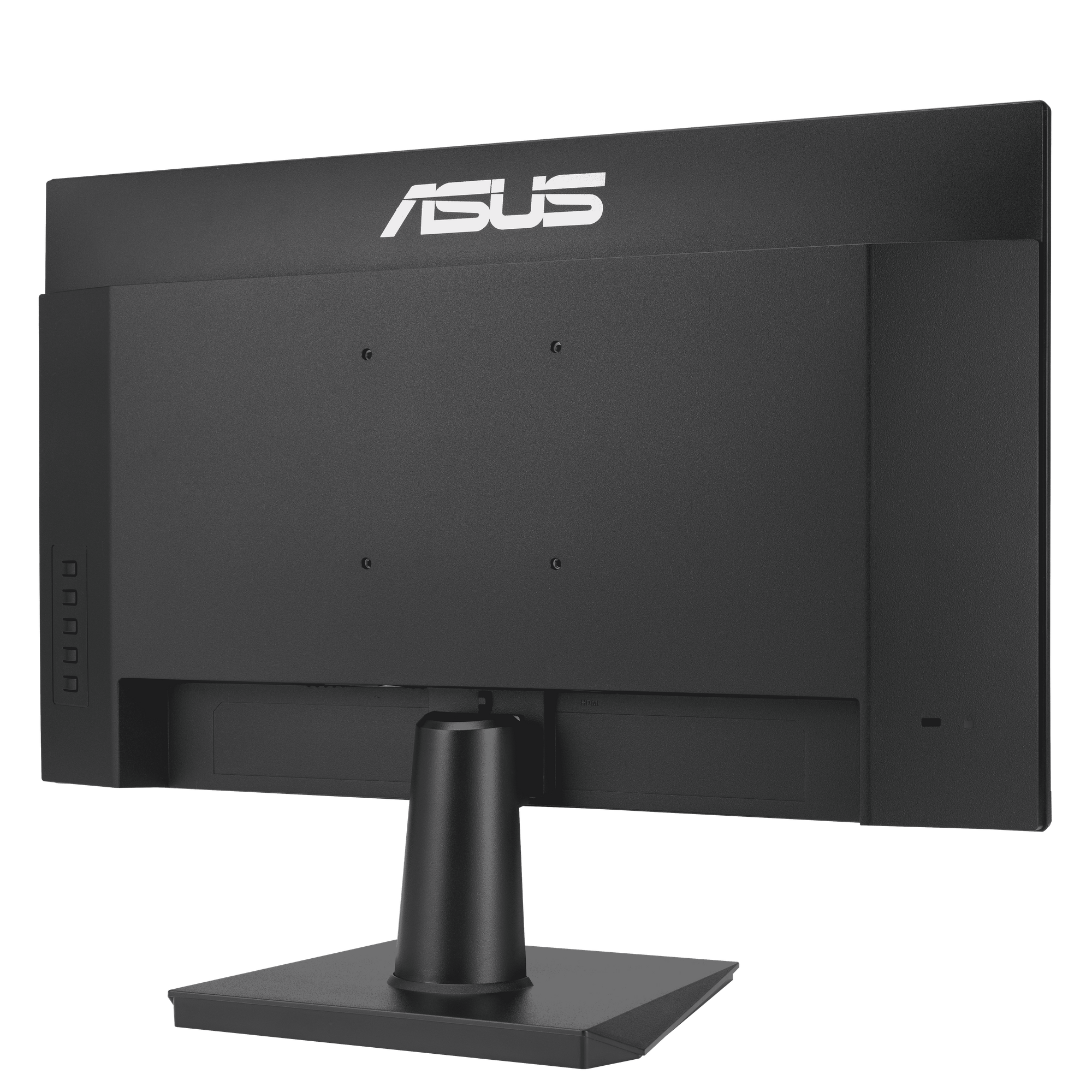 Widok z tyłu czarnego monitora komputera. Logo ASUS jest widoczne na górze.