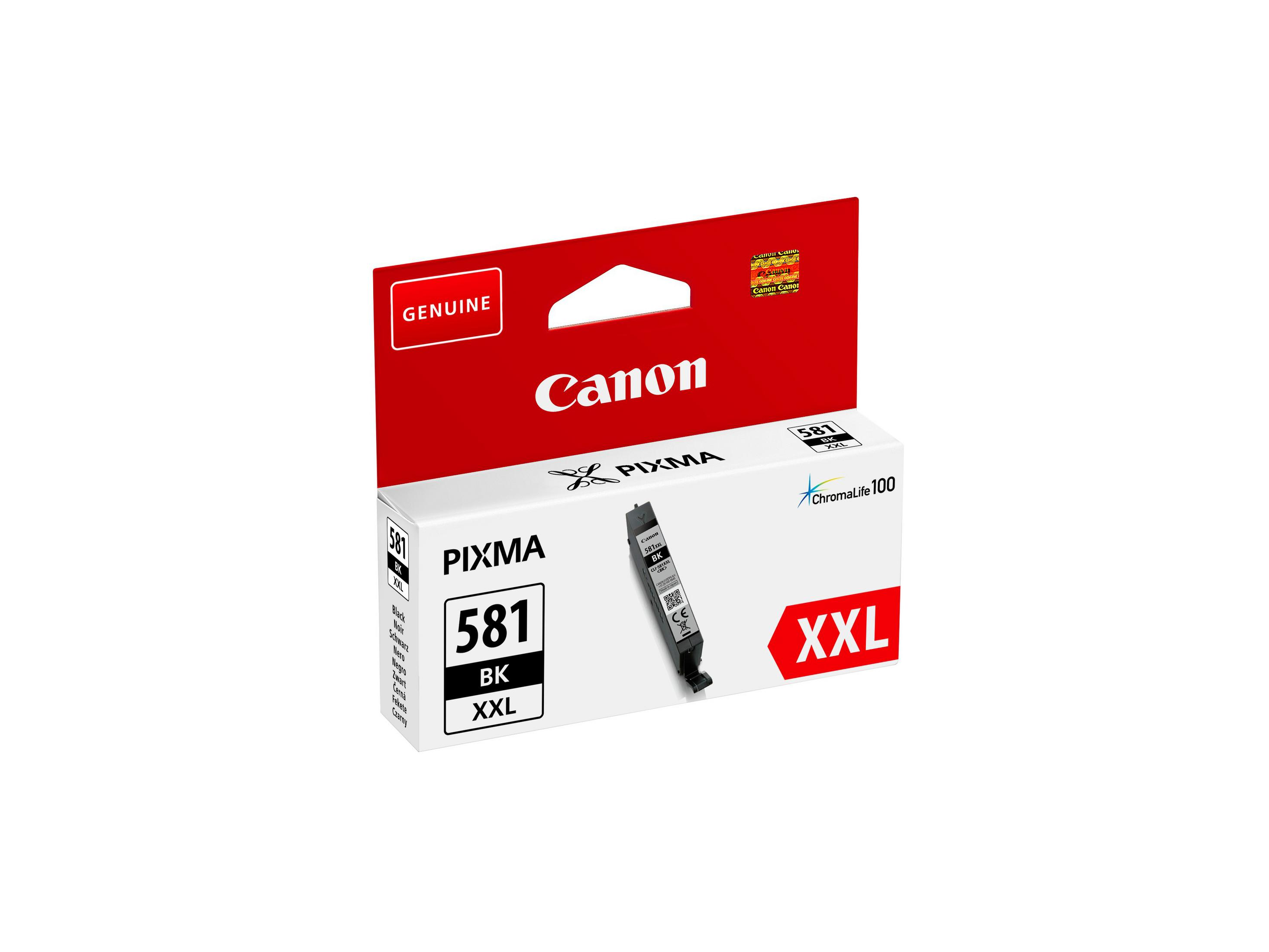Wkład atramentowy do drukarki Canon w czerwono-białym pudełku, ze szczegółami produktu.