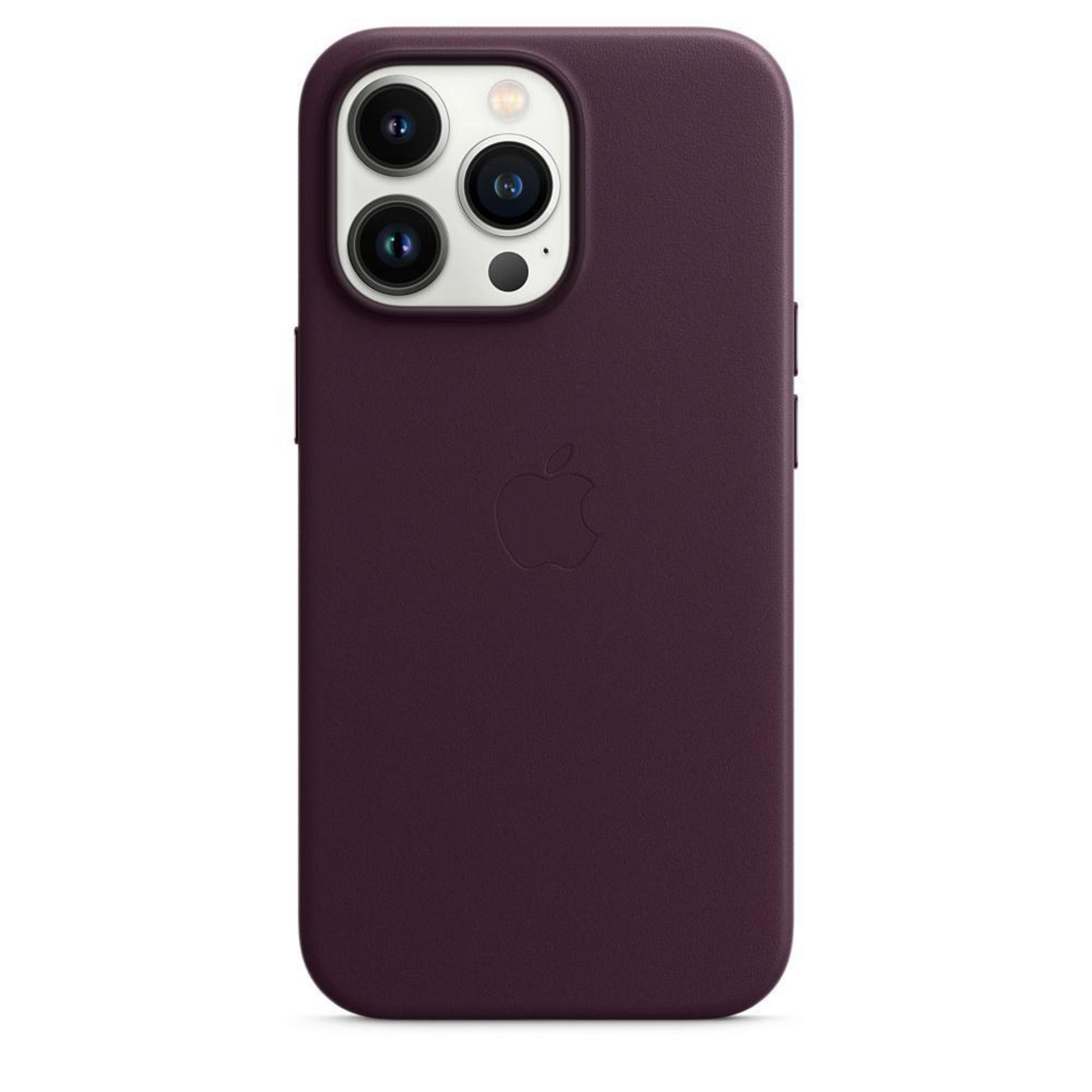 Dieppaarse iPhone-hoes met subtiel Apple-logo, toont de camera.