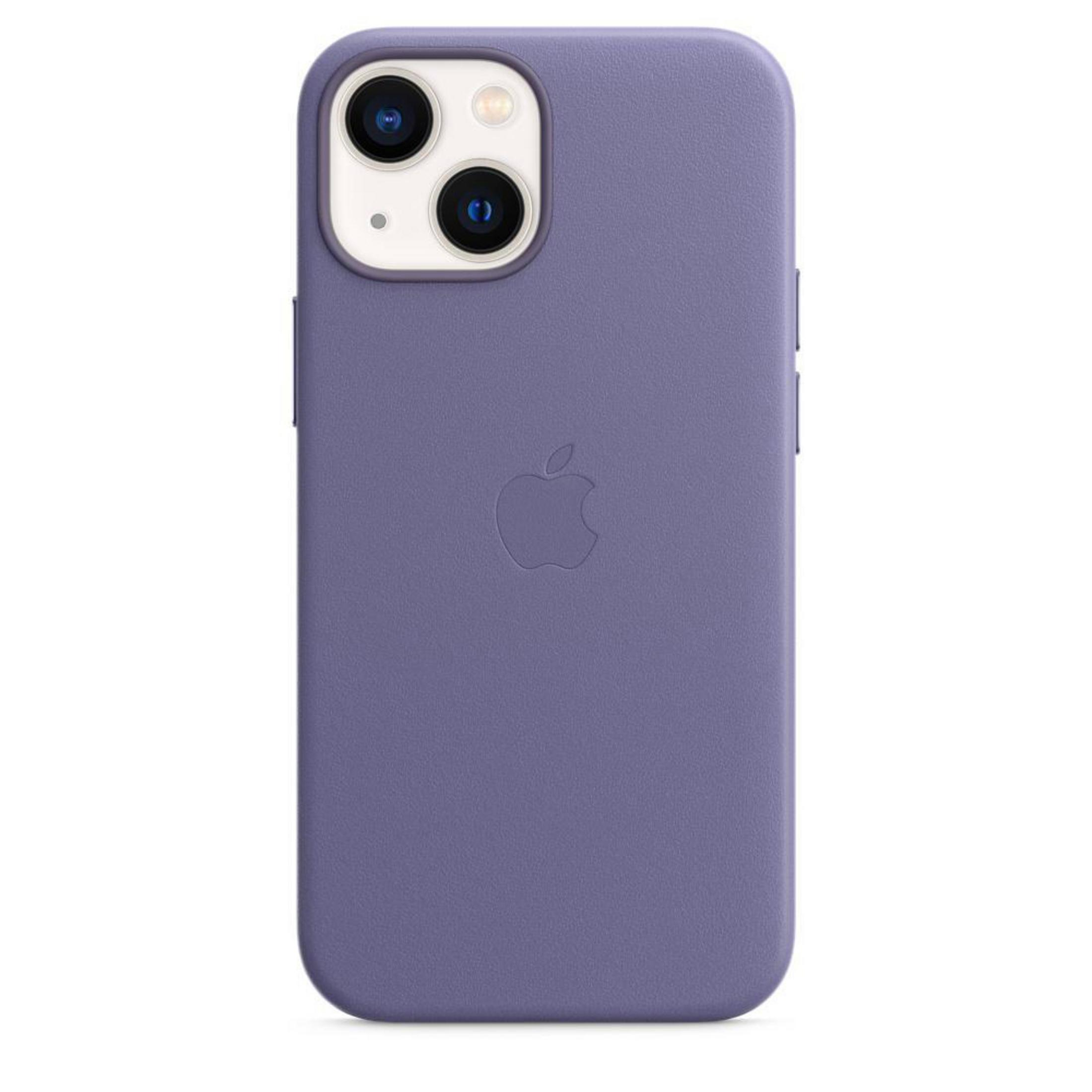 Een paarse telefoonhoes met het Apple-logo. De hoes heeft een gladde textuur en bedekt de achterkant.