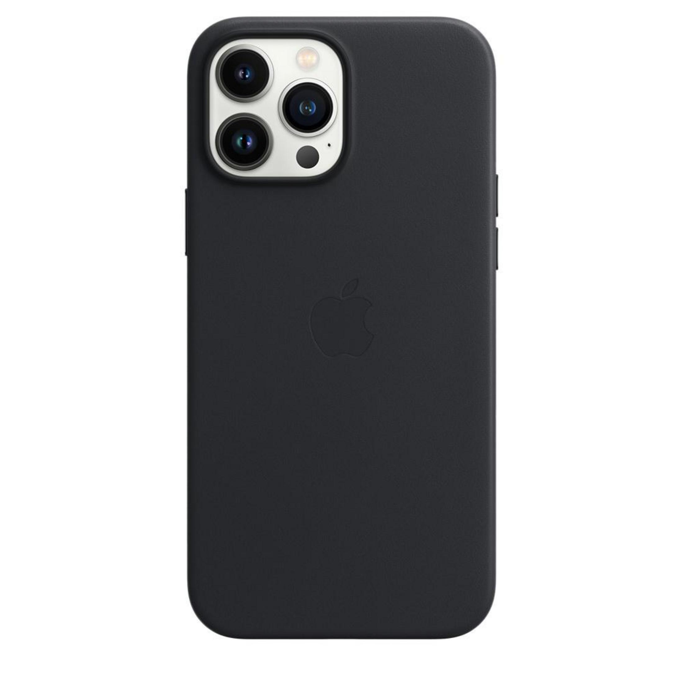 Black iPhone case with a centered Apple logo, showing the camera module.