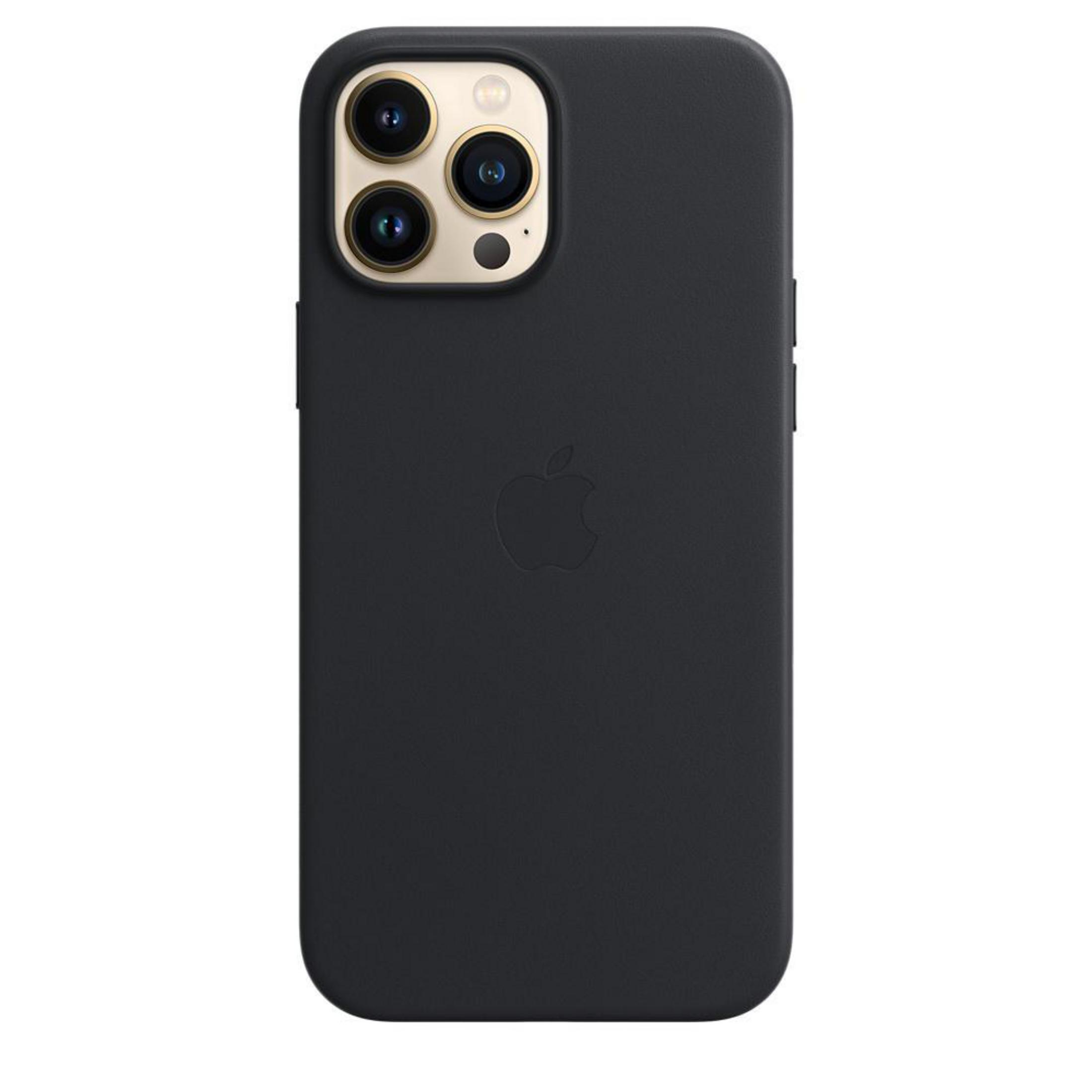 Black phone case with Apple logo and camera lenses. White background.