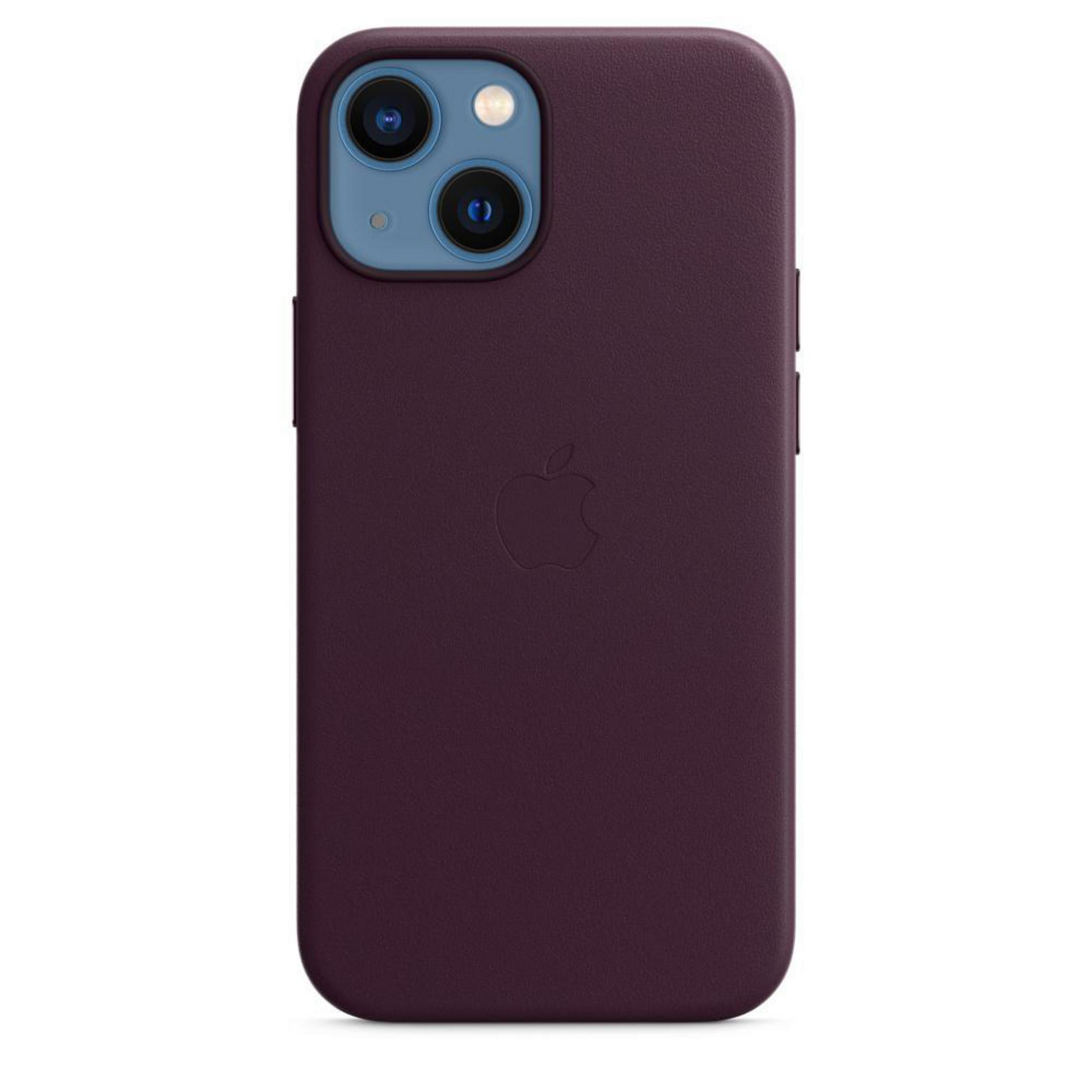 Eine lila Telefonhülle mit Apple-Logo und Kameraausschnitten, auf weißem Hintergrund.