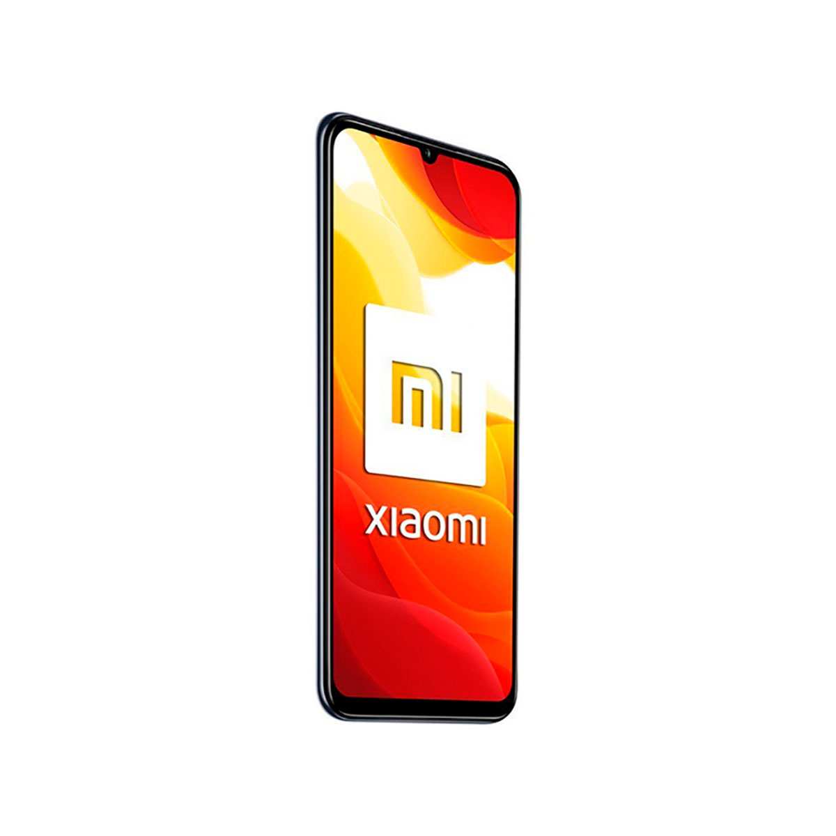 Telefon Xiaomi pośrodku, na białym i czerwonym tle.