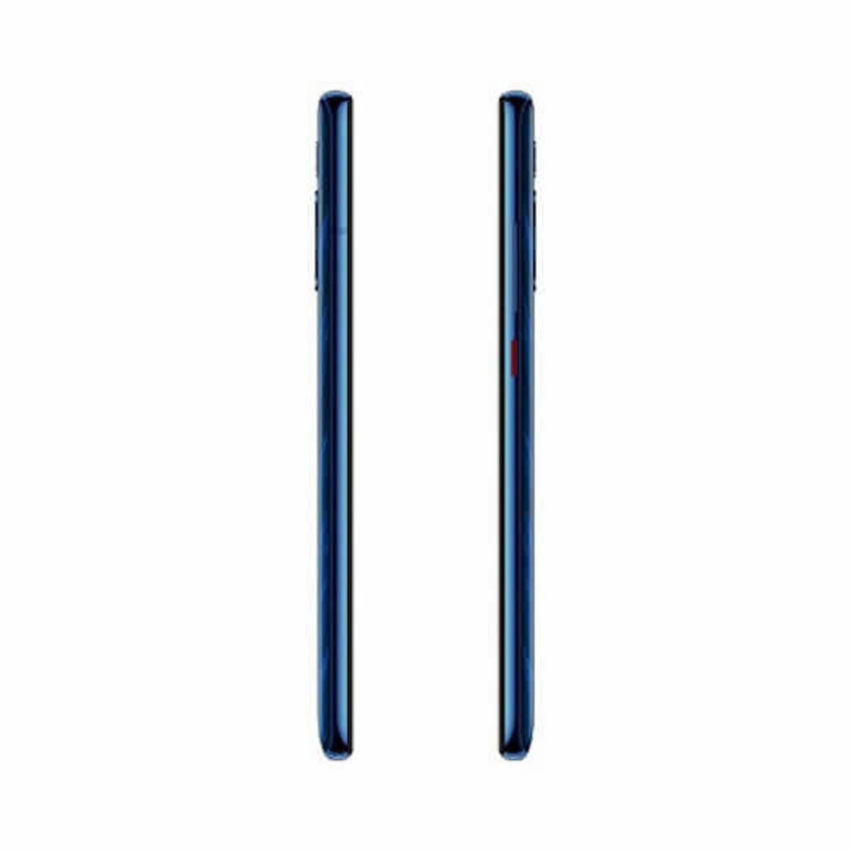 Zwei Telefone nebeneinander, blaue Farbe, mit schwarzem Rahmen. Die Telefone sind vor weißem Hintergrund.