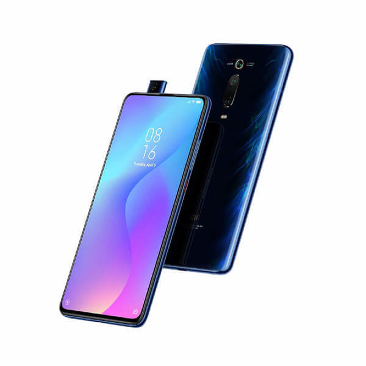 Zwei Smartphones. Eines hat eine Pop-up-Kamera und einen blauen Farbverlauf. Das andere ist schwarz.