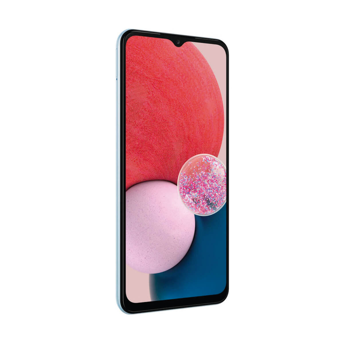 Smartphone con forme astratte colorate sullo schermo. Tonalità rosa e rosse.