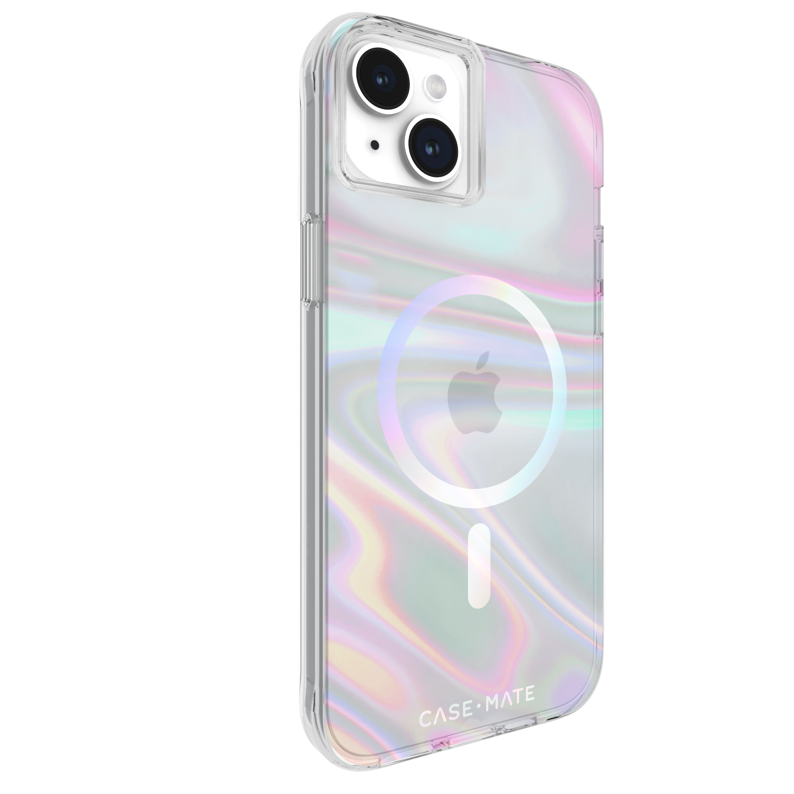Una custodia per telefono con retro trasparente e un design colorato.